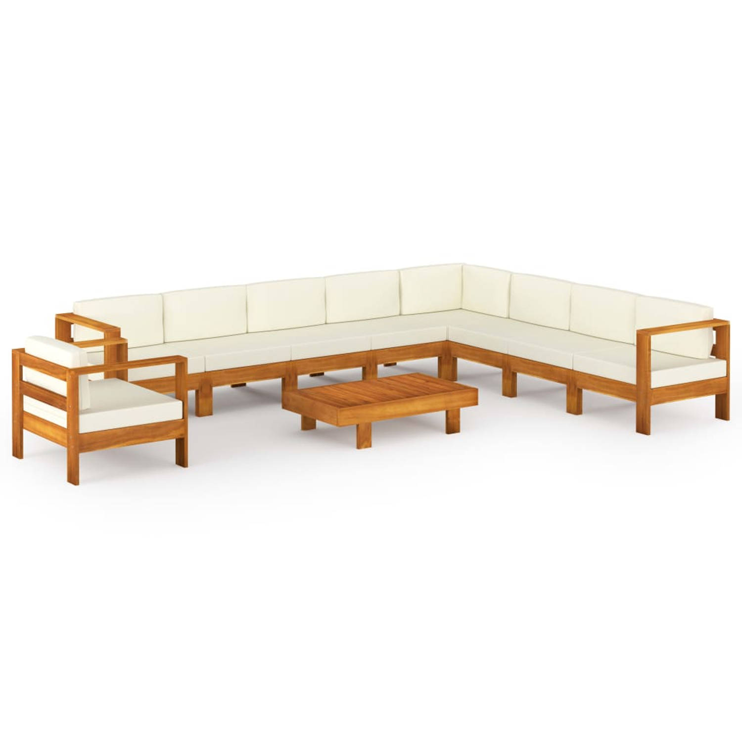The Living Store 10-delige Loungeset met crèmewitte kussens acaciahout - Tuinset