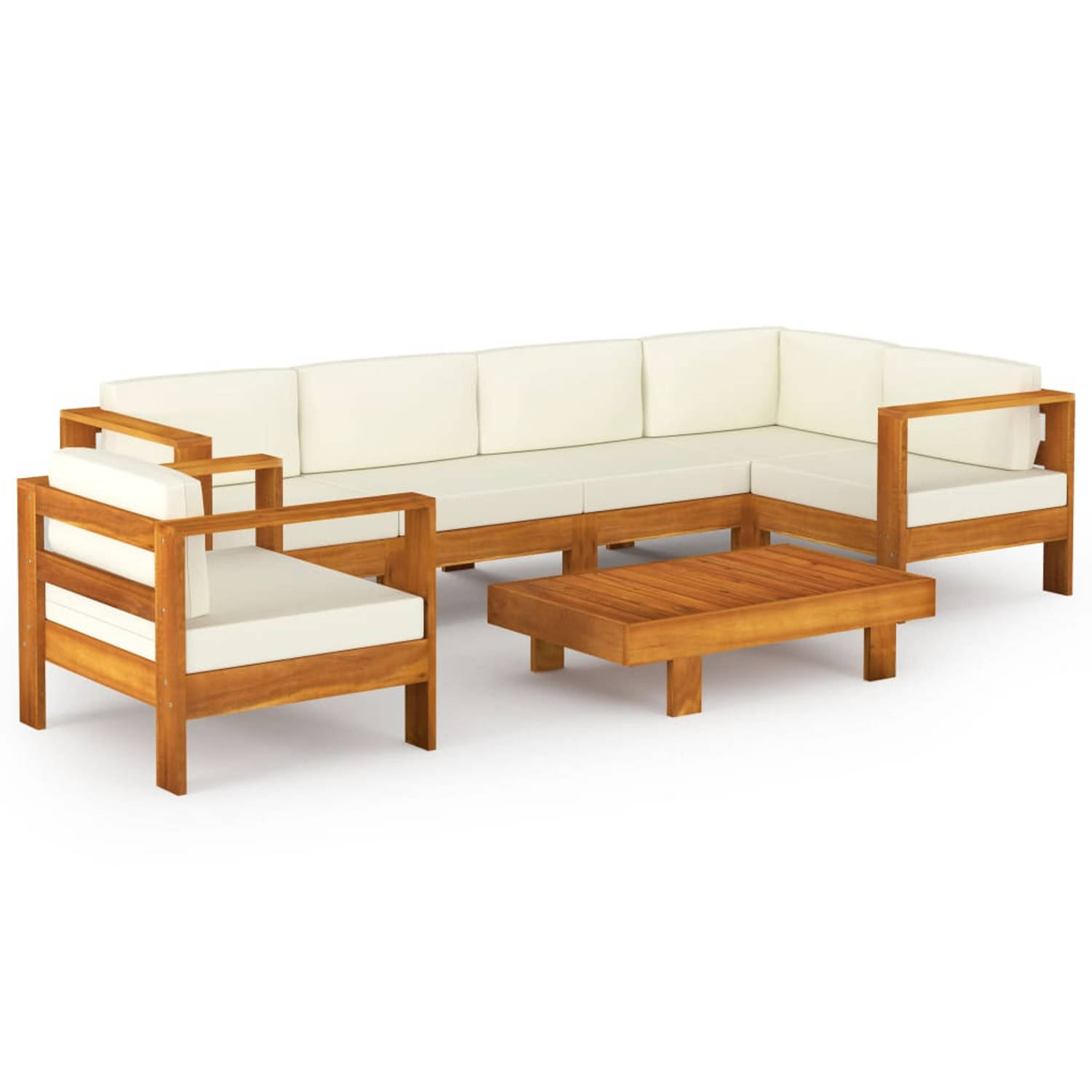 The Living Store Houten loungeset - tuinmeubelset van massief acaciahout - 100 x 60 x 25 cm - crèmewit kussen