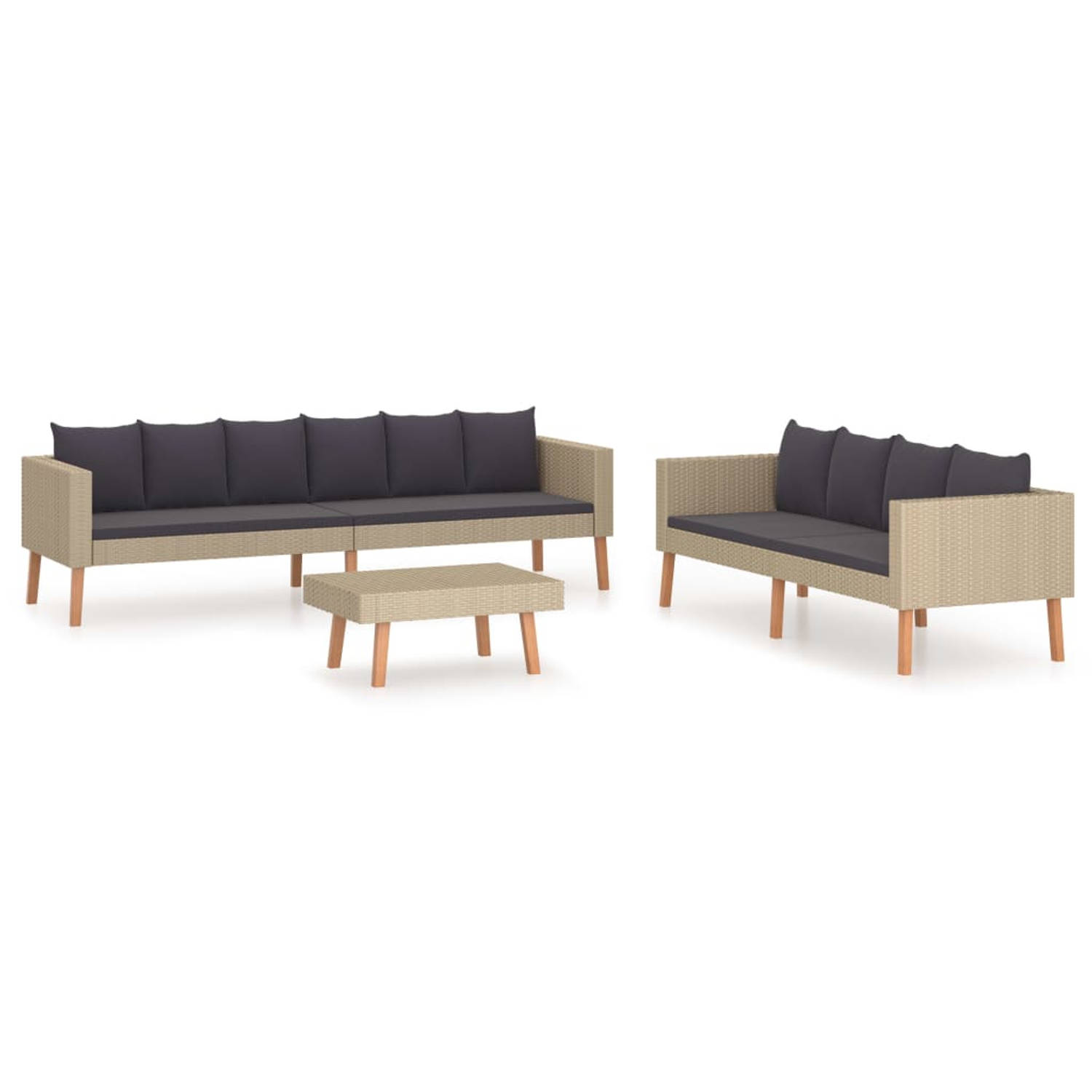 The Living Store Loungeset - PE-rattan - Staal - Beige - Antraciet - 218 x 67 x 60 cm - 5 cm dik kussen - 70 x 50 x 33 cm - Montage vereist