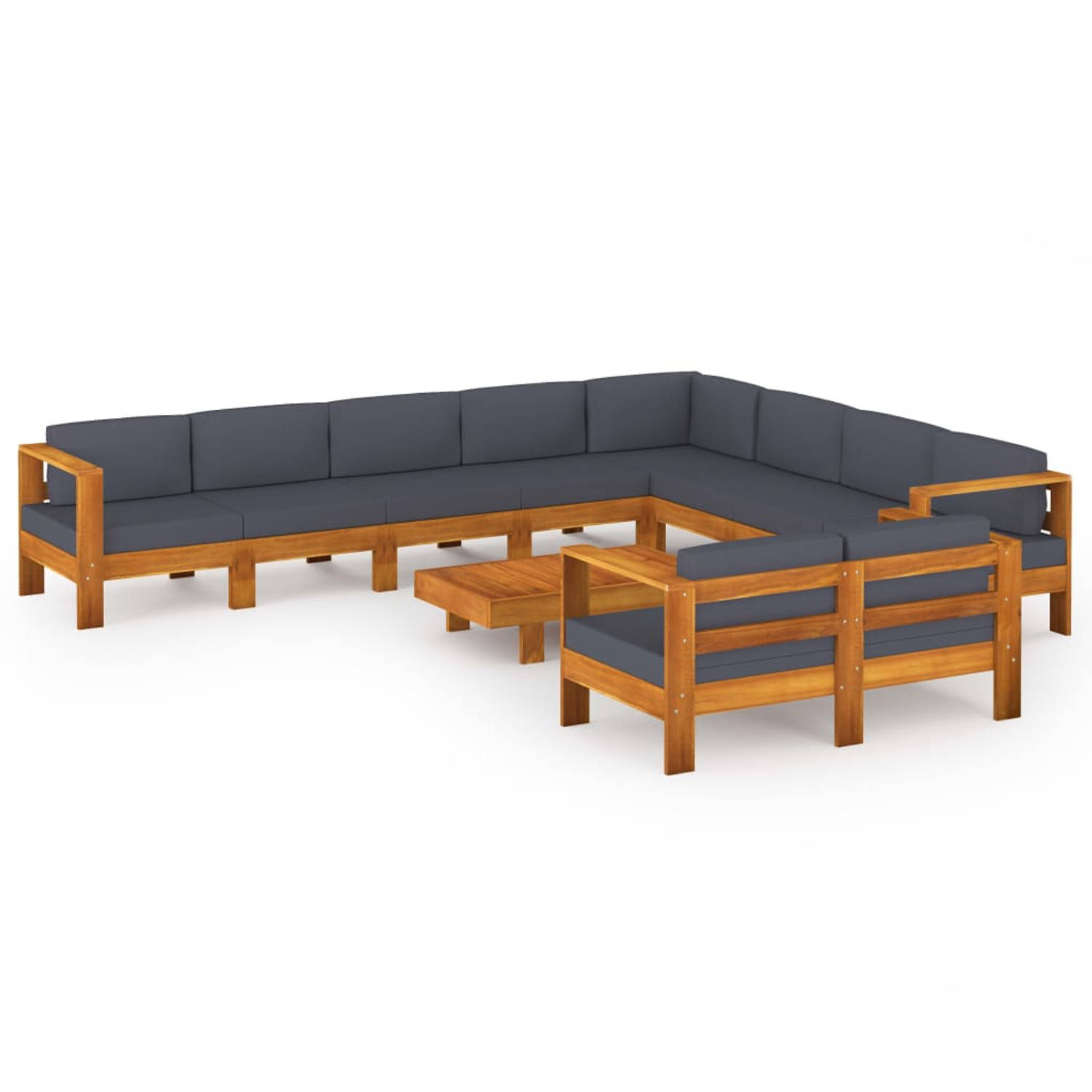 The Living Store 10-delige Loungeset met donkergrijze kussens acaciahout - Tuinset