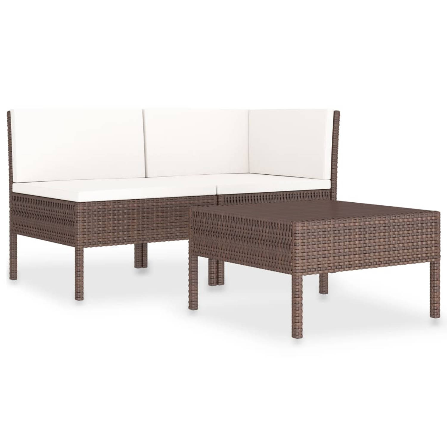 The Living Store Loungeset Modular - Bruin - Hoekbank 69x69x69 cm - Middenbank 57x69x69 cm - PE-rattan