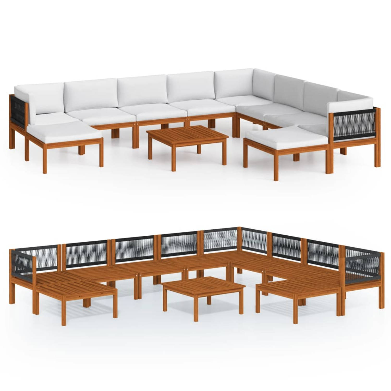 The Living Store Loungeset - Acaciahout - 63x63x30 cm - Crèmewit kussen