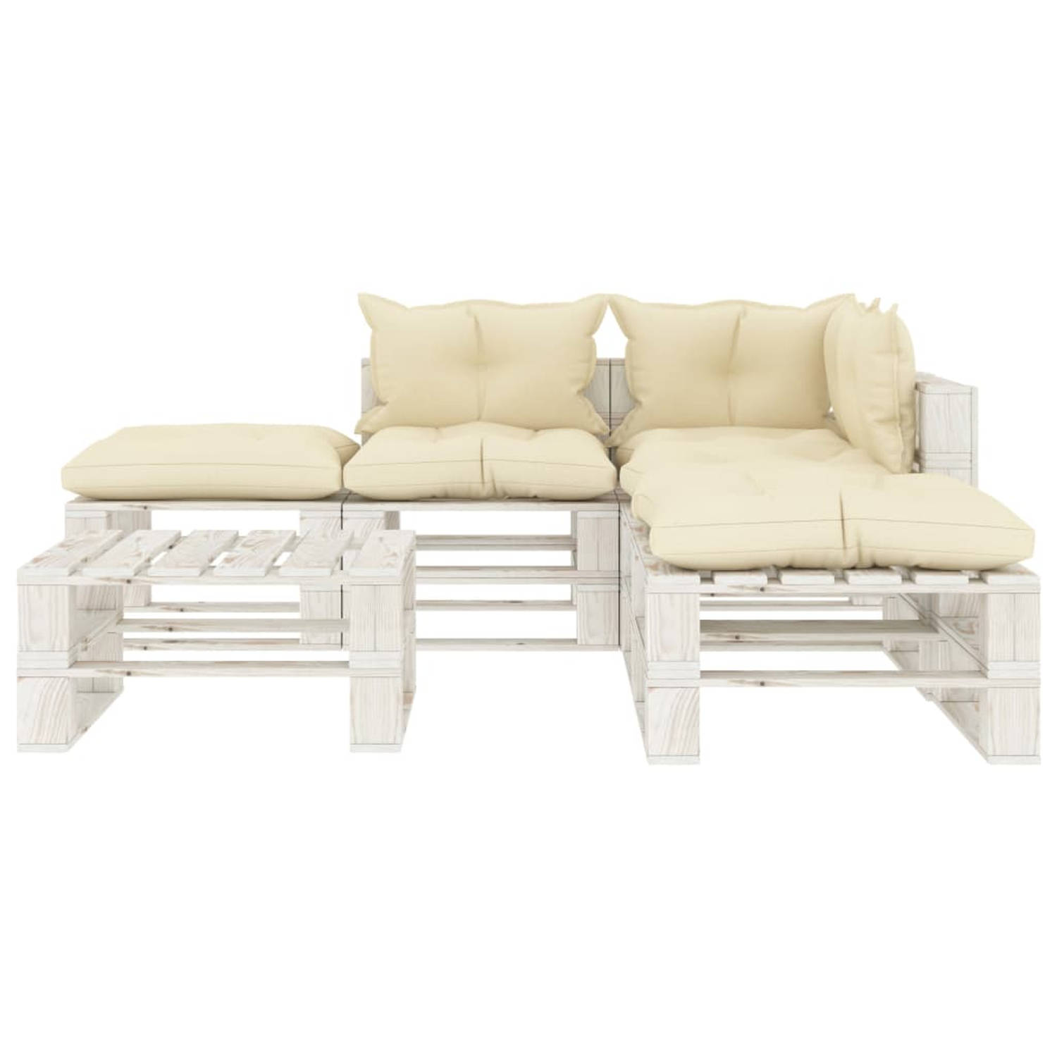 The Living Store Pallet Lounge Set - Grenenhout - 70 x 67.5 x 60.8 cm - crème en wit