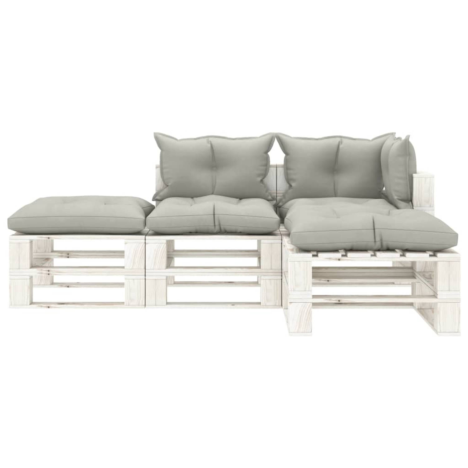 The Living Store 4-delige Loungeset met taupe kussens pallet hout - Tuinset