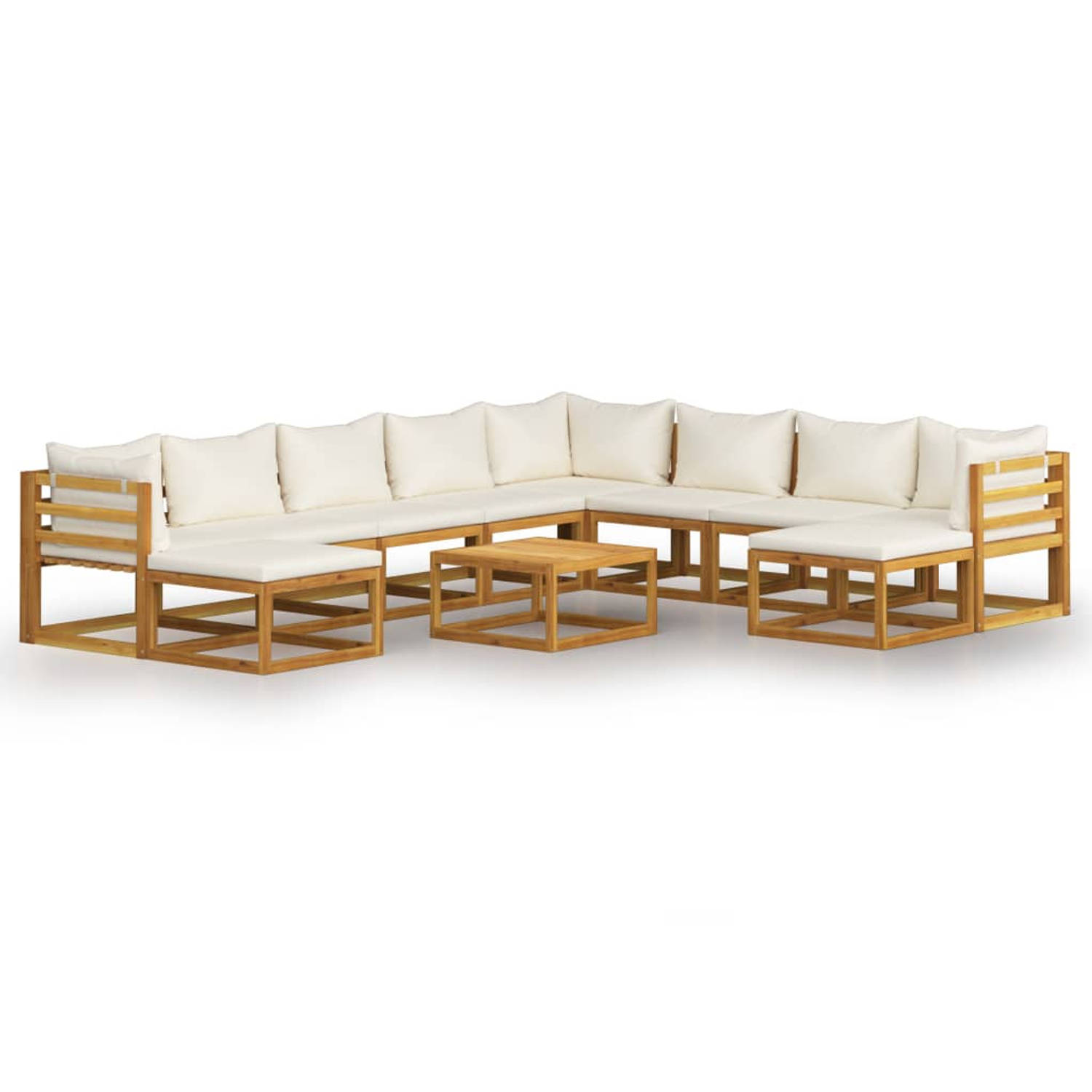 The Living Store 11-delige Loungeset met kussens massief acaciahout crème - Tuinset