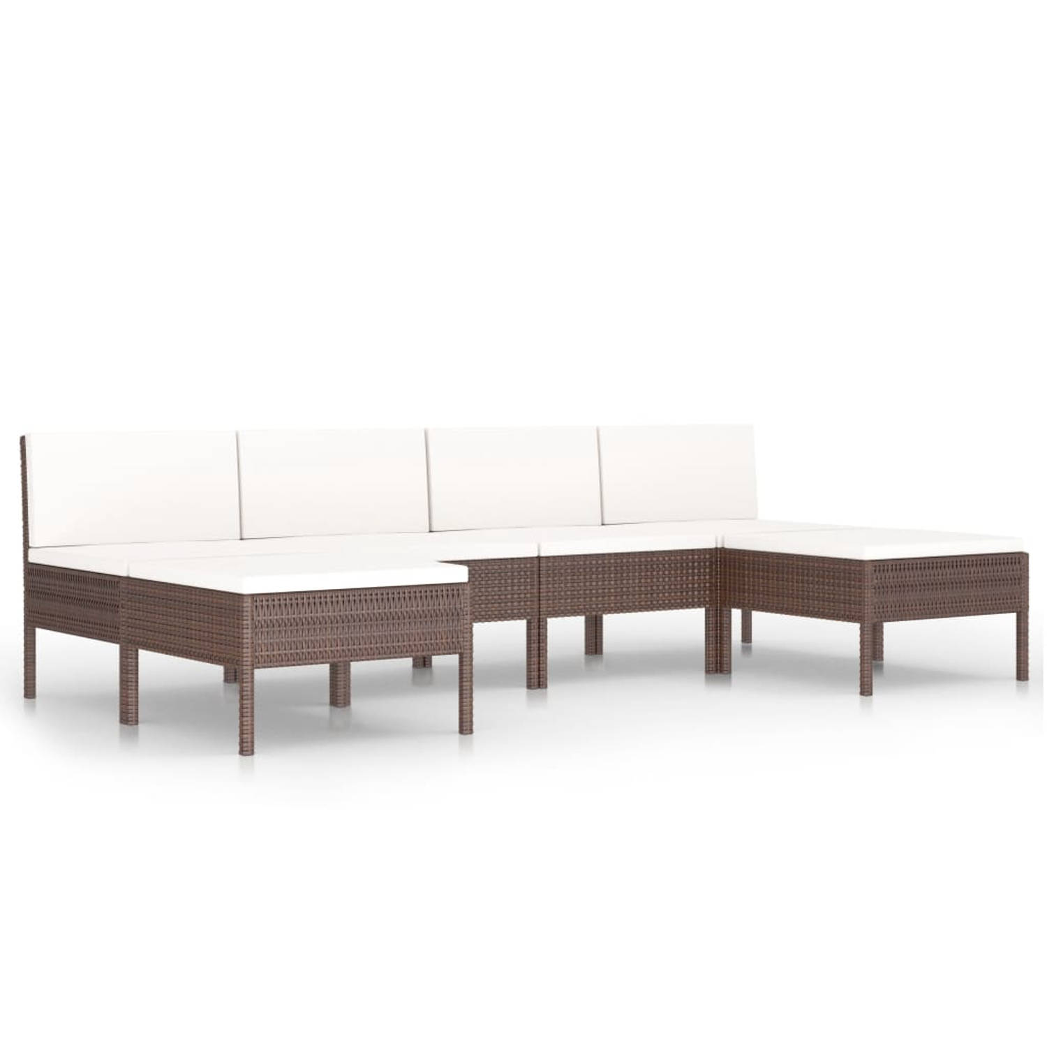 The Living Store Loungeset Modulaire Bruin PE-rattan - 4x middenbank - 2x voetenbank - 6x kussen - 57x69x67cm - The Living Store