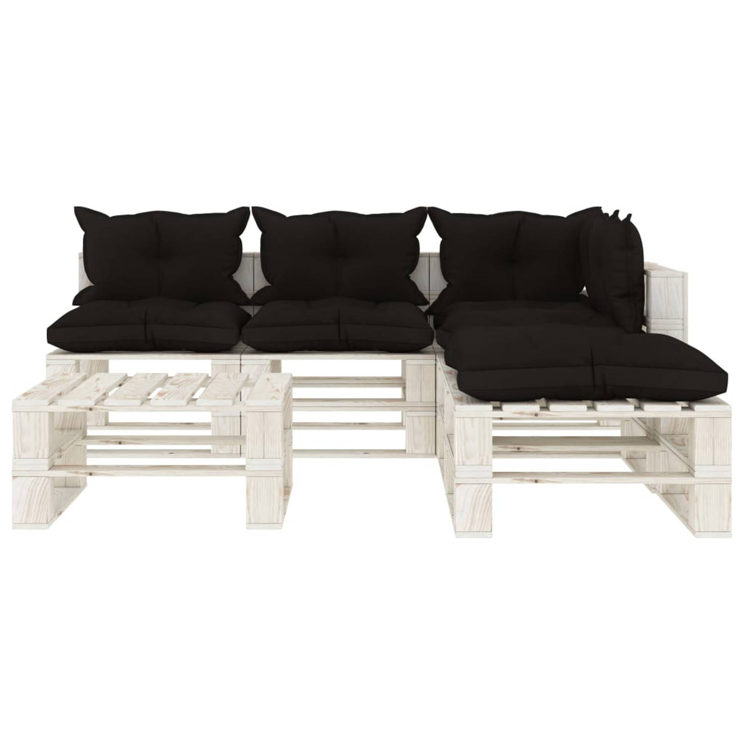 The Living Store Pallet Loungeset - Zwart en wit - Grenenhout - 70x67.5x60.8 cm - Hoogwaardige kwaliteit