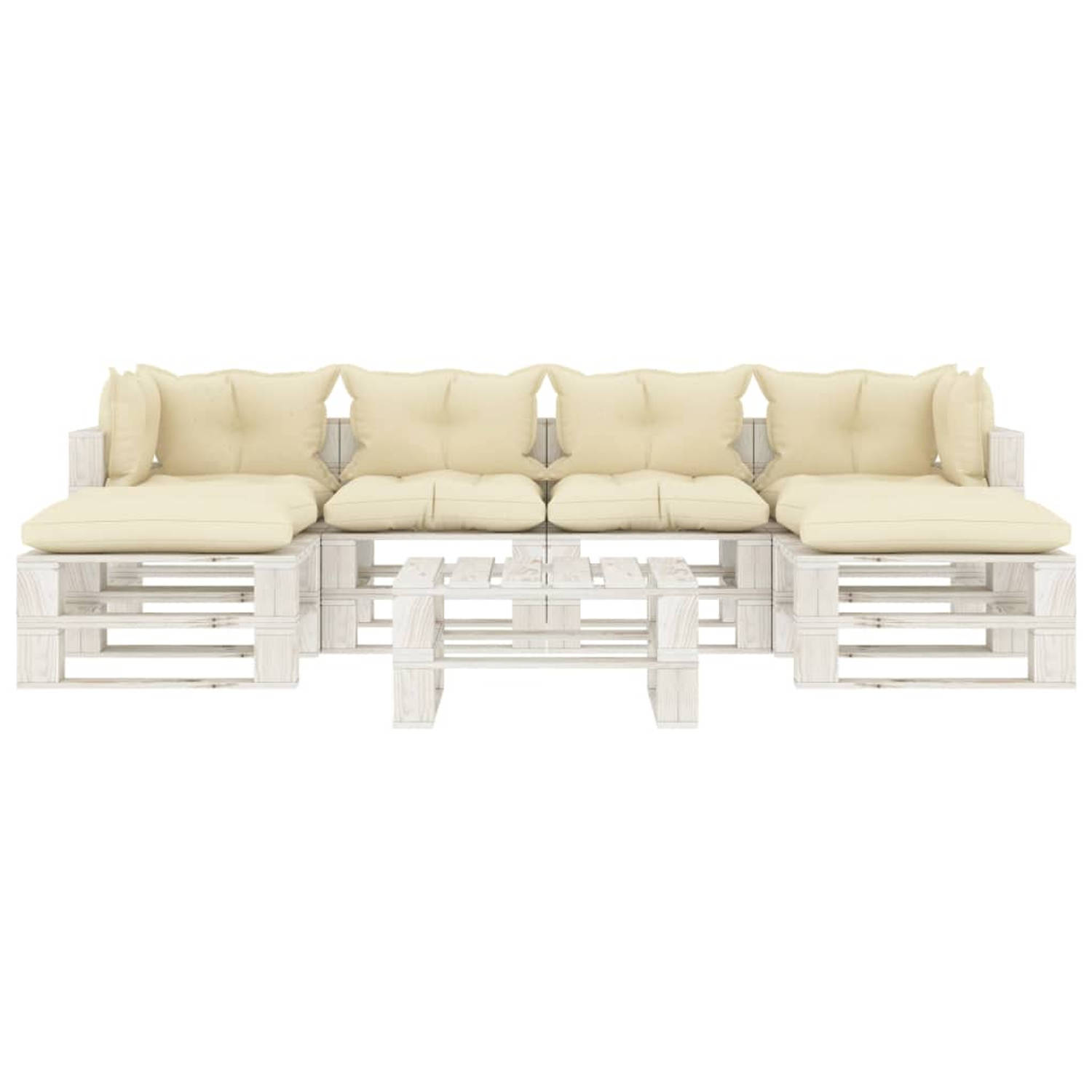 The Living Store Loungeset - Pallet - Tuinmeubelset - 70x67.5x60.8cm - Crème en wit - Grenenhout