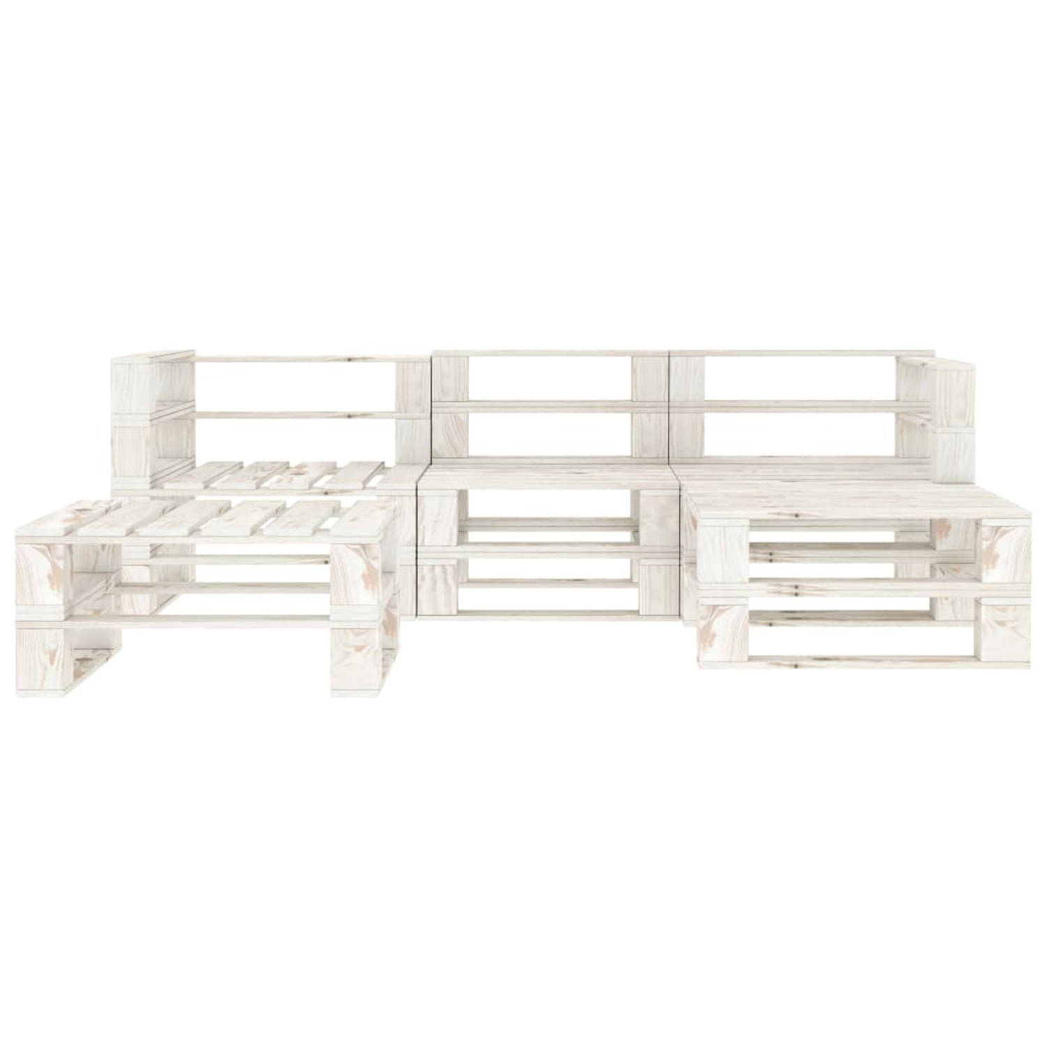 The Living Store 5-delige Loungeset pallet hout wit - Tuinset