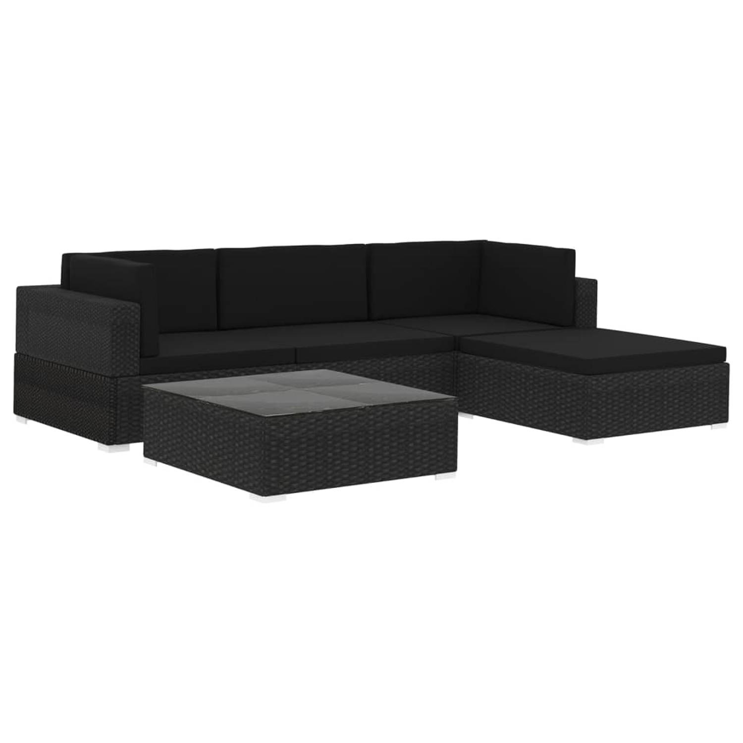 The Living Store Loungeset - zwart PE-rattan - modulair - 70x70x52.5 cm - inclusief kussens - The Living Store