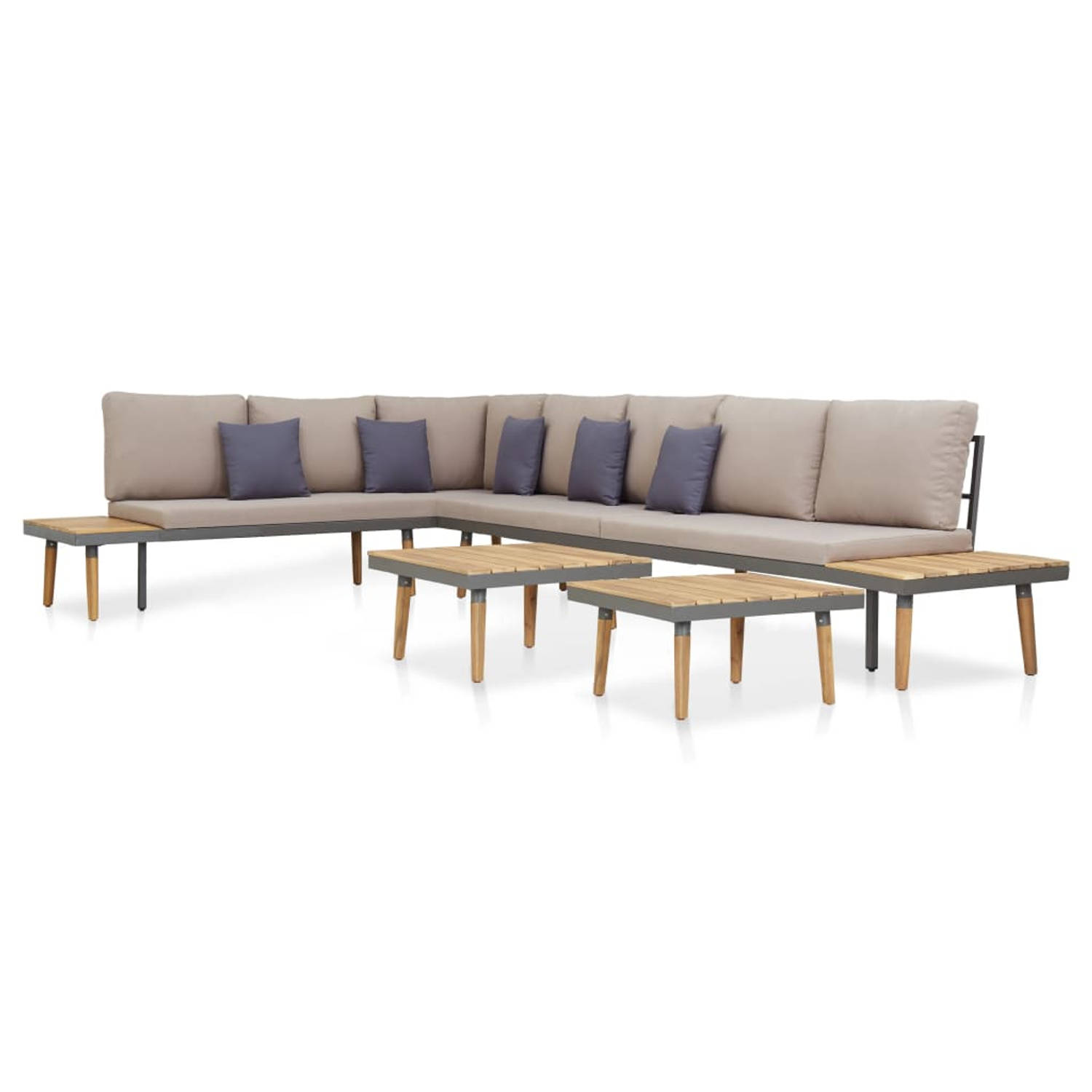 The Living Store Loungeset Bruin en Grijs - 310x200x65 cm - Acaciahout en Staal