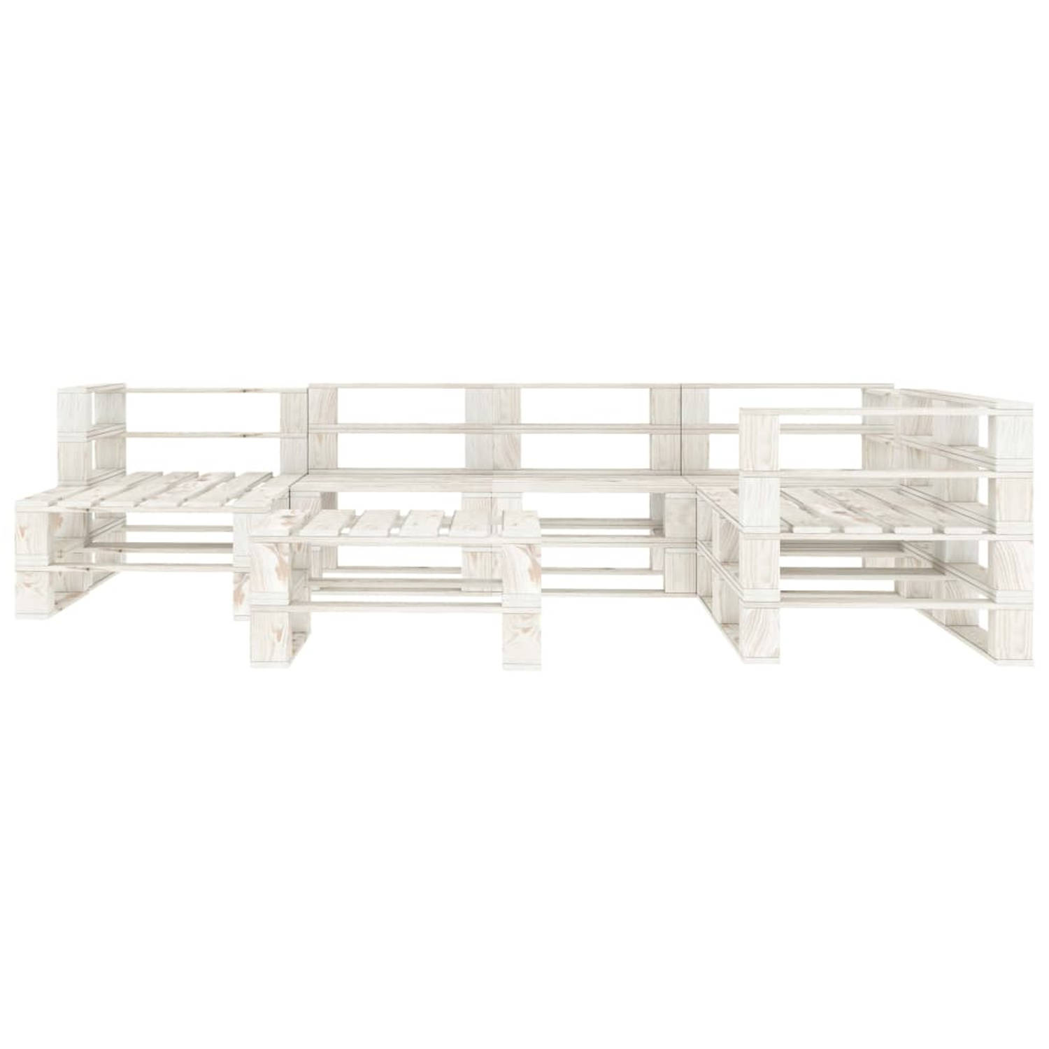 The Living Store Pallet Loungeset - Hoogwaardig grenenhout - Wit - Hoekbank- 70x67.5x60.8cm - Middenbank- 60x67.5x60.8cm - Pallettafel/Hocker- 60x61.5x30.4cm