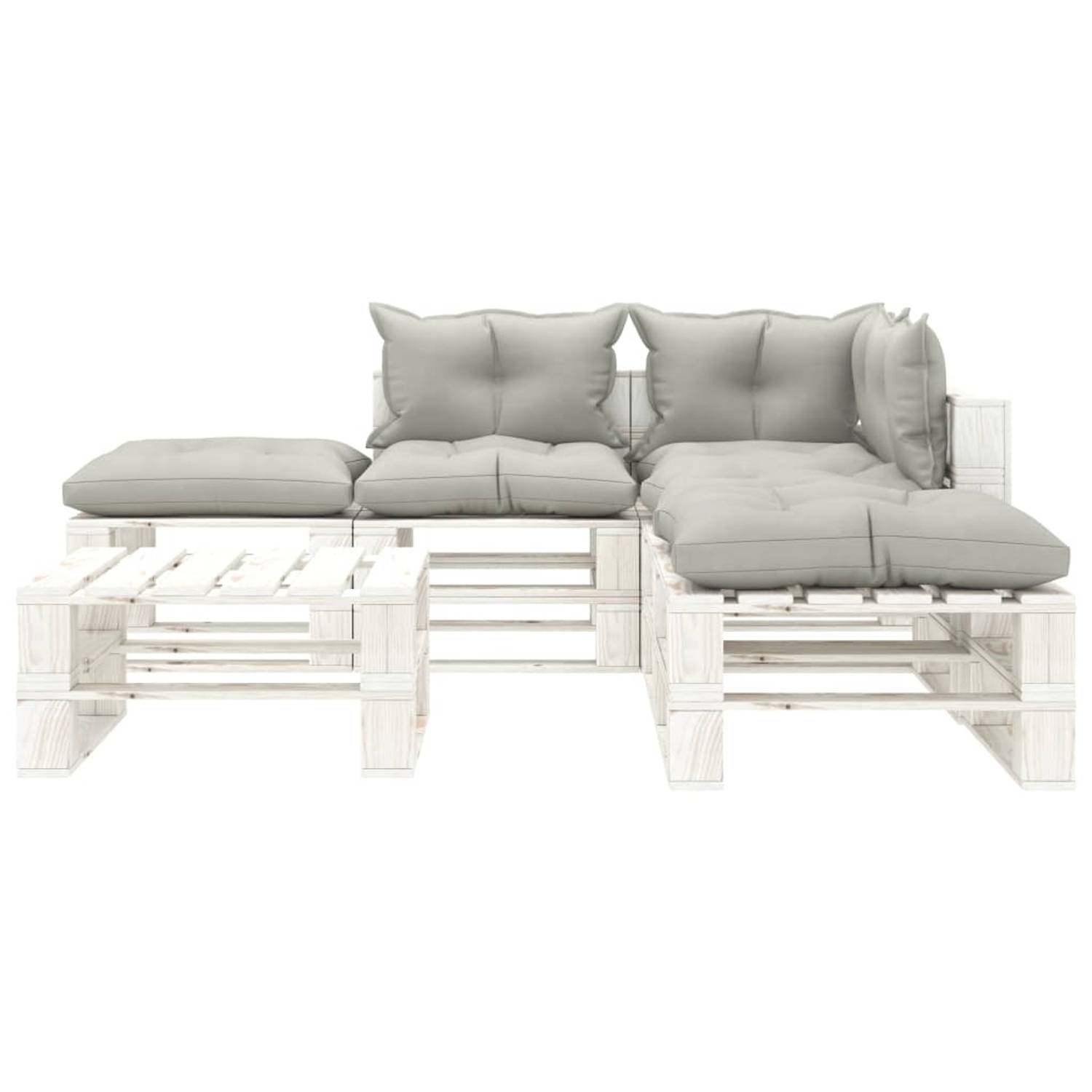 The Living Store Pallet Loungeset - Grenenhout - 70 x 67.5 x 60.8 cm - Taupe - wit