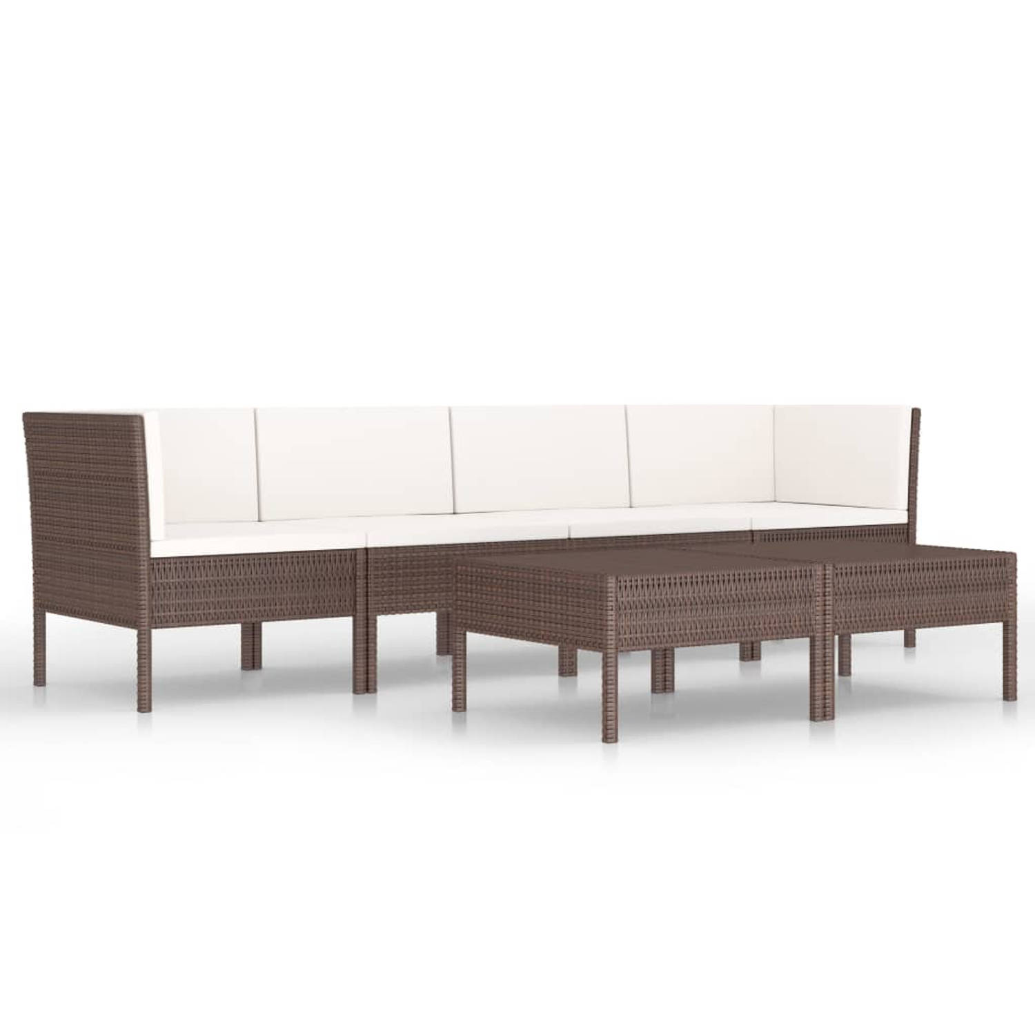 The Living Store 6-delige Loungeset met kussens poly rattan bruin - Tuinset