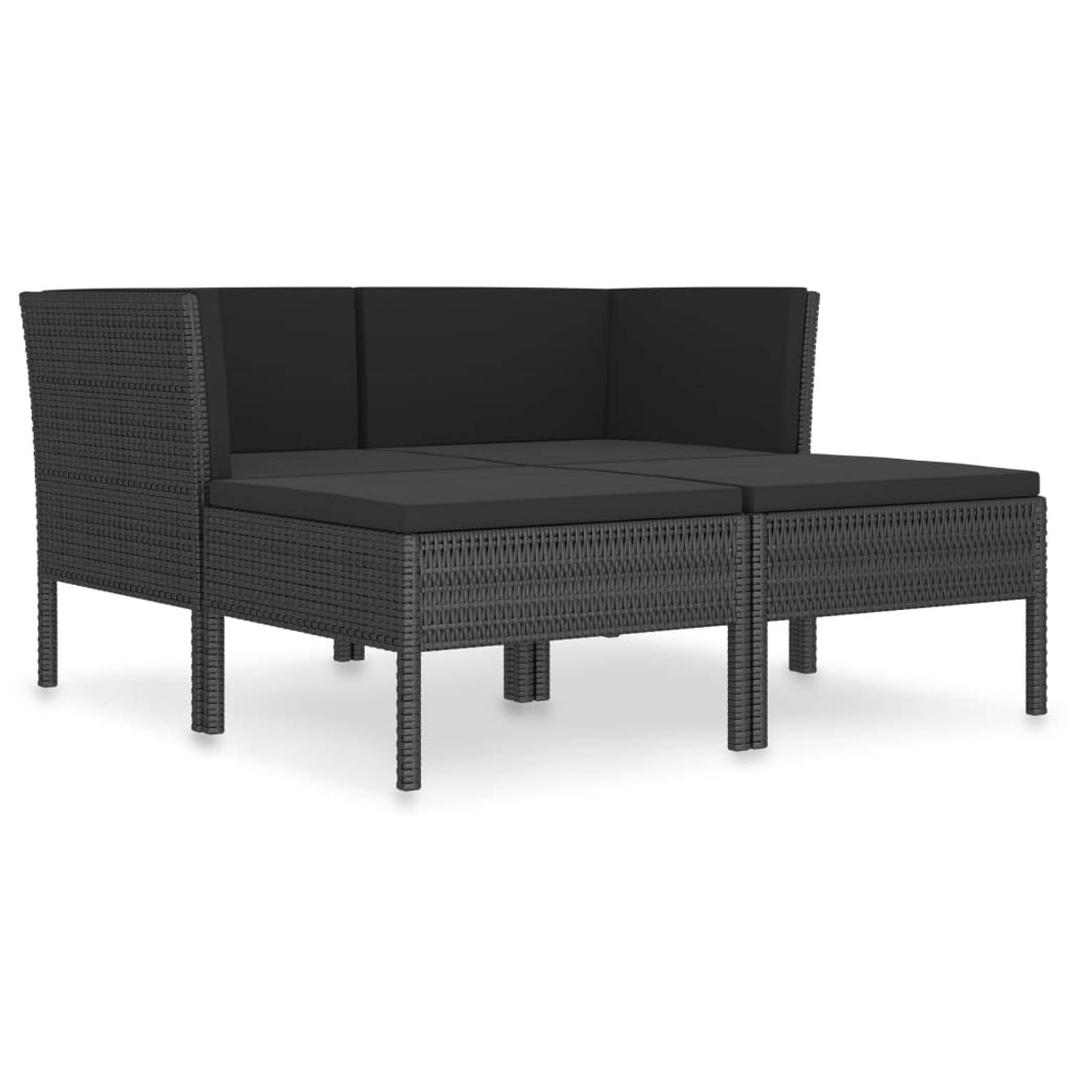 The Living Store loungeset Modulaire tuinmeubelset - 4-delig - PE-rattan - Zwart - 69 x 69 x 69 cm