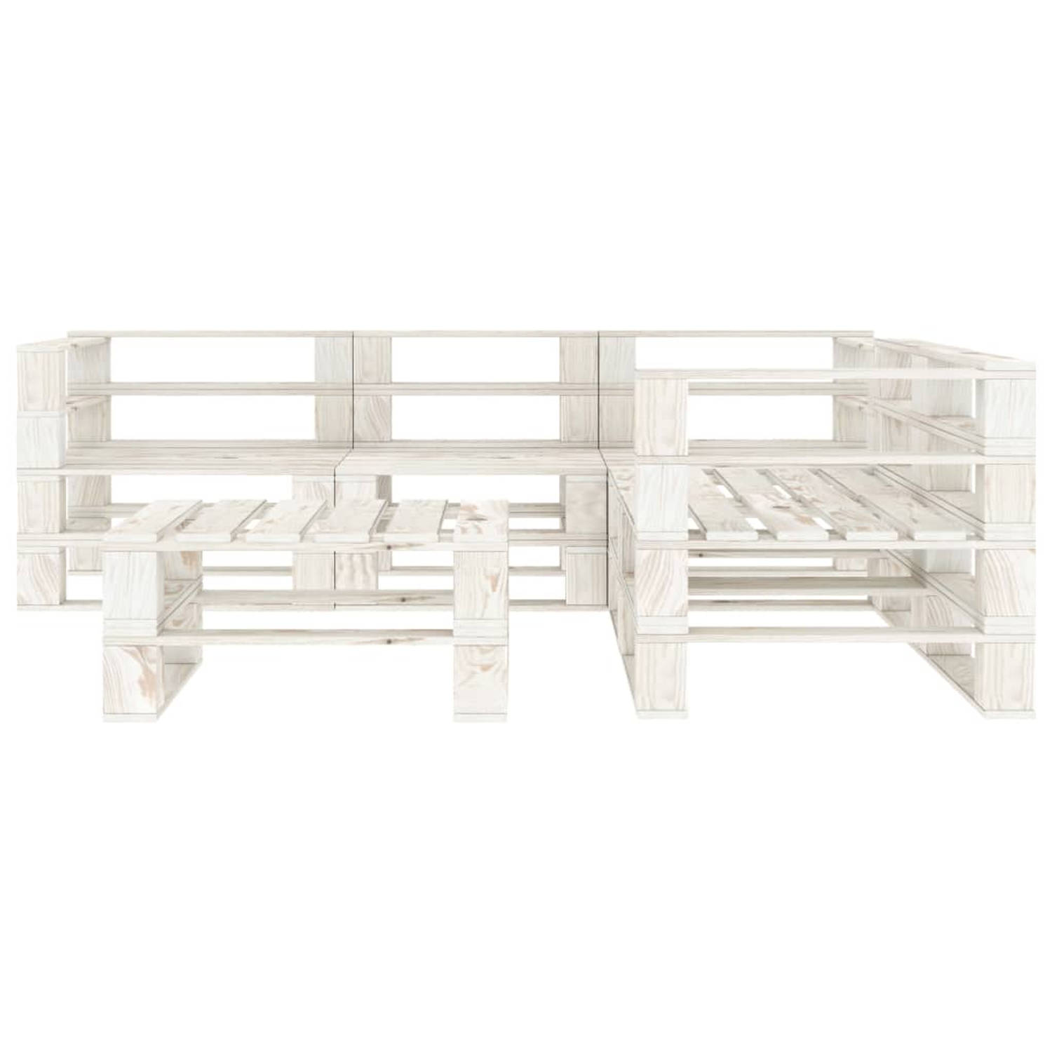 The Living Store Pallet Loungeset - Grenenhout - Wit - Hoekbank Afm - 70 x 67.5 x 60.8 cm - Middenbank Afm - 60 x 67.5 x 60.8 cm - Tafel/hocker Afm - 60 x 61.5 x 30.4 cm