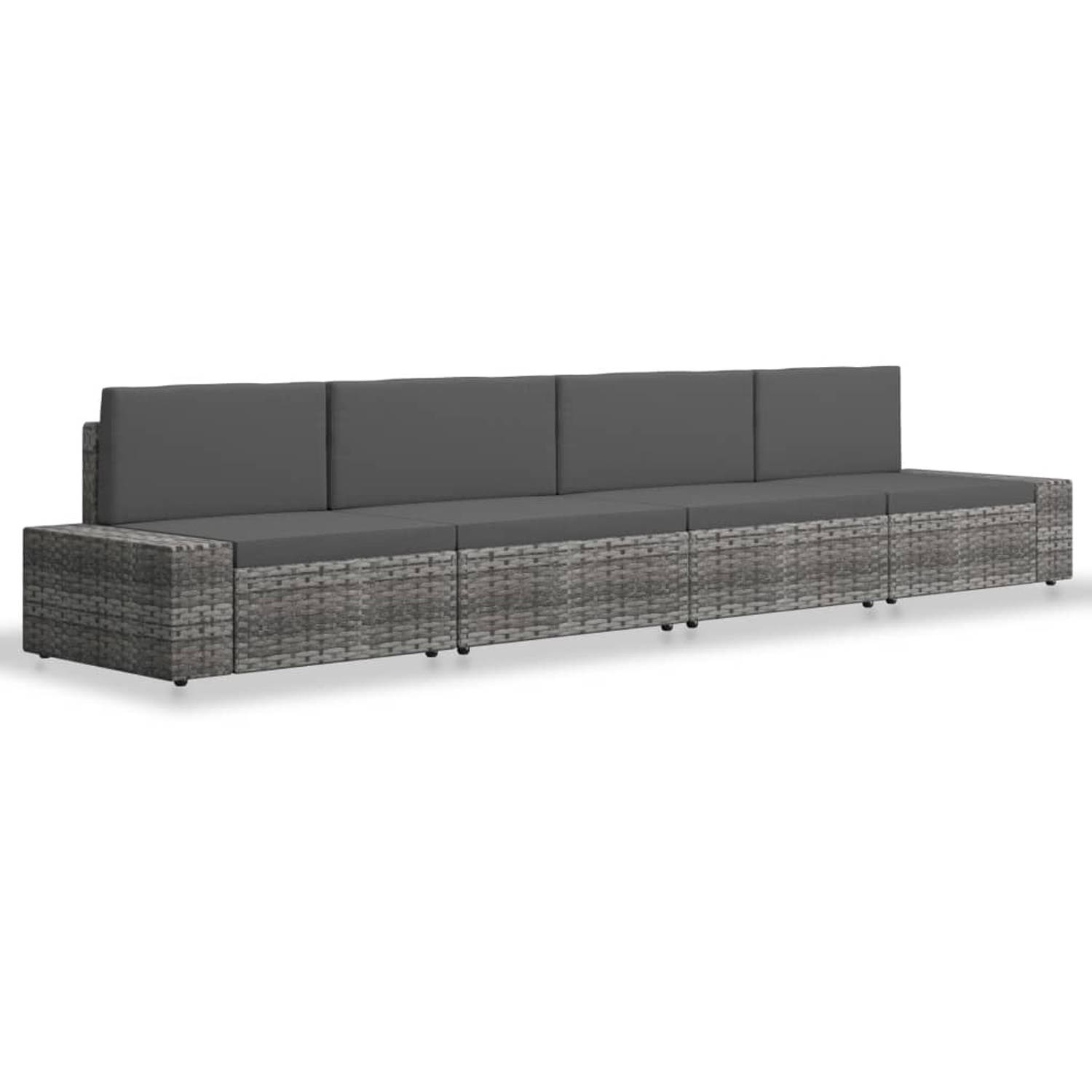 The Living Store 4-delige Loungeset poly rattan grijs - Tuinset