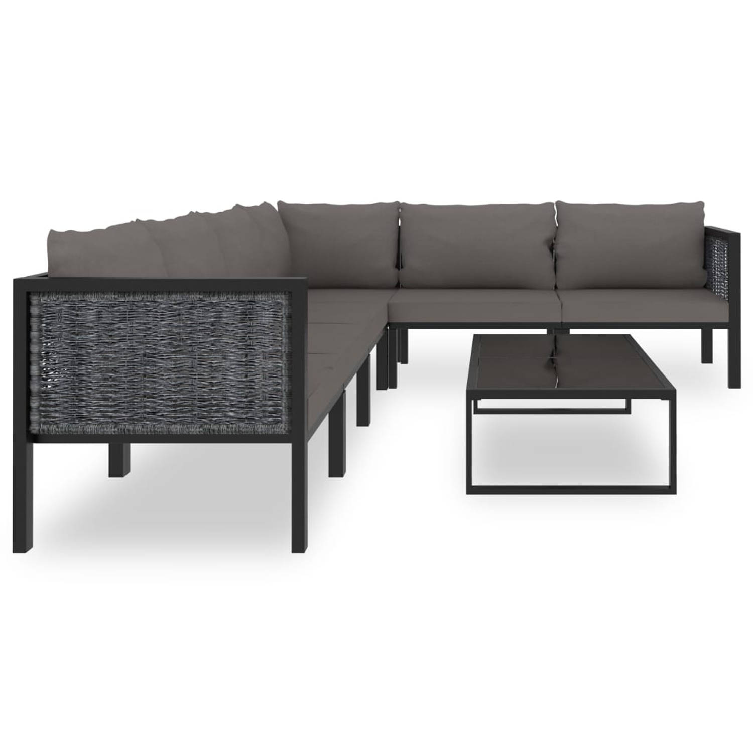 The Living Store Loungeset Elegante Poly Rattan - Antraciet/Zwart - 264x200x64cm