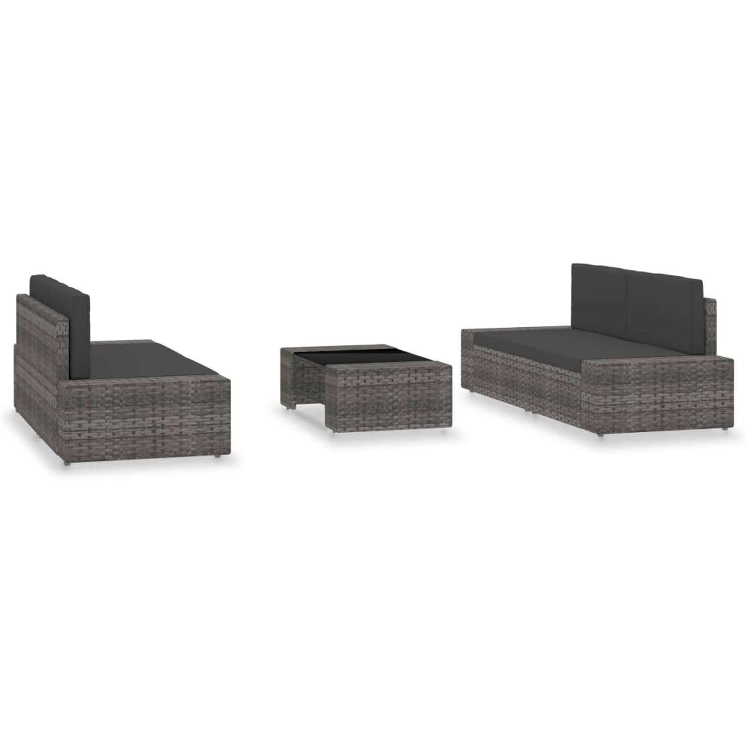 The Living Store 5-delige Loungeset poly rattan grijs - Tuinset