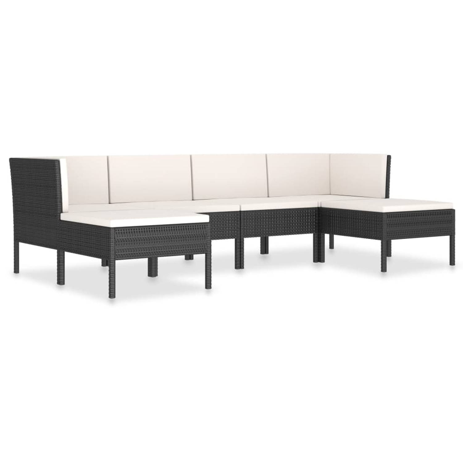 The Living Store 6-delige Loungeset met kussens poly rattan zwart - Tuinset