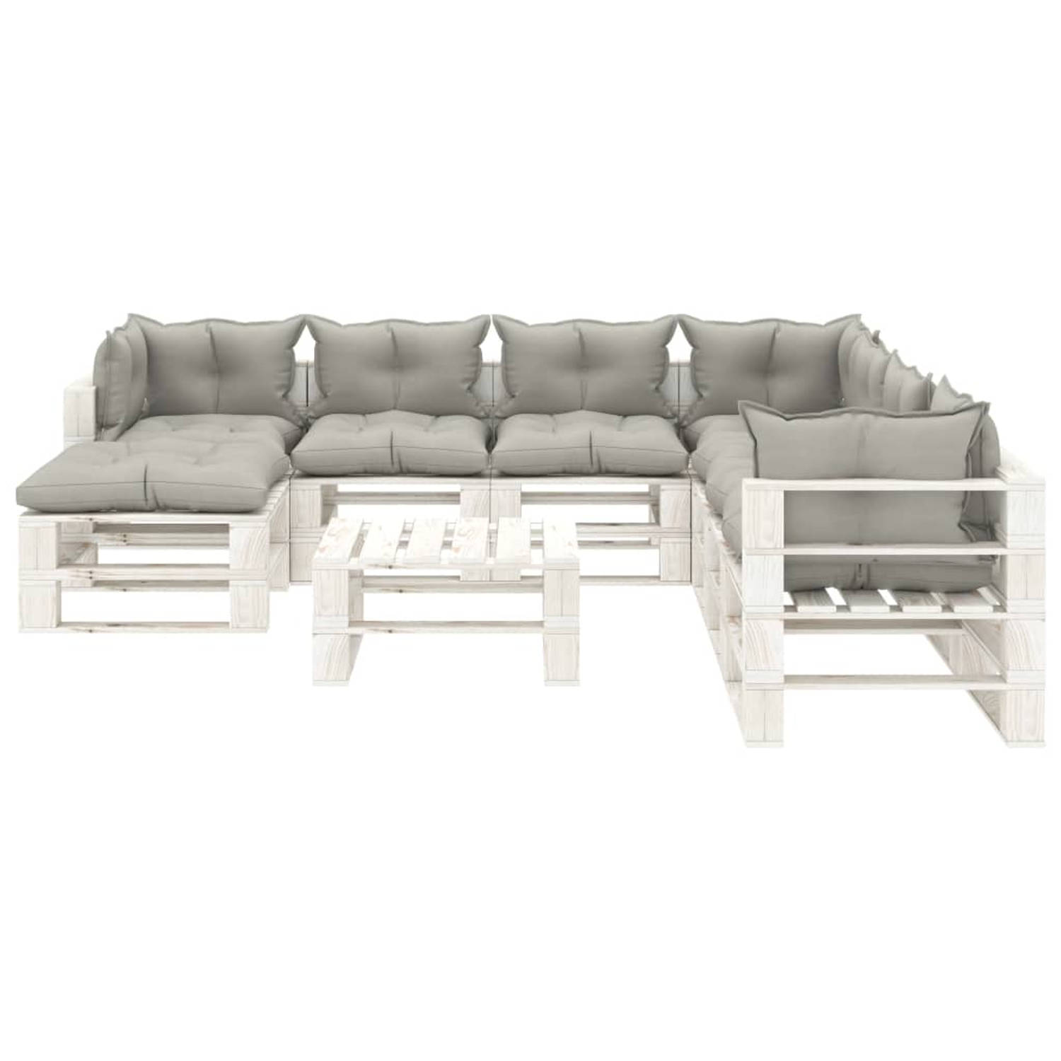 The Living Store Loungeset Pallet - 70 x 67.5 x 60.8 cm - Grenenhout - Taupe en wit