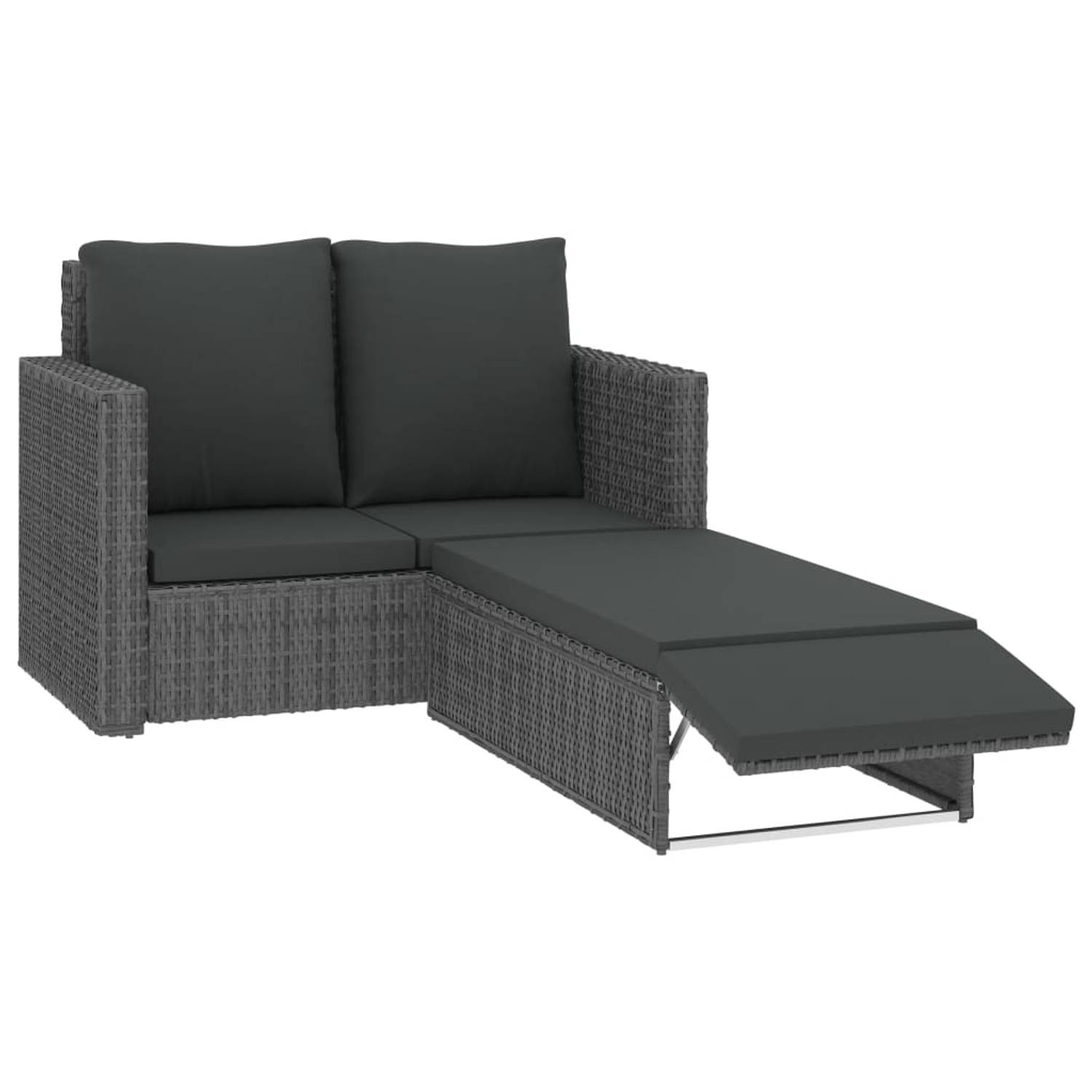 The Living Store 2-delige Loungeset met kussens poly rattan grijs - Tuinset