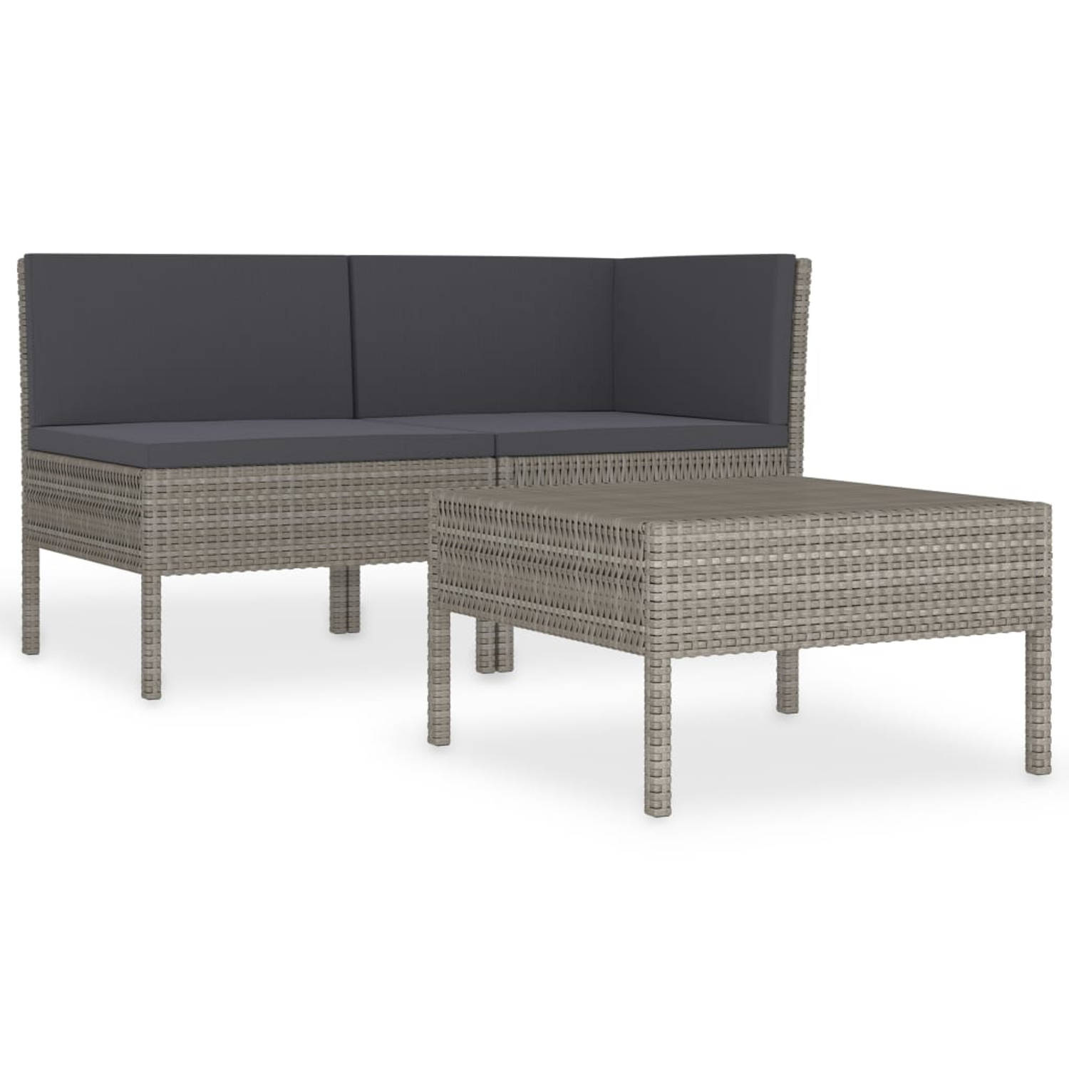 The Living Store Loungeset Modulaire Tuinmeubelset - Grijs - PE-rattan - 69x69x69 cm - Inclusief kussens