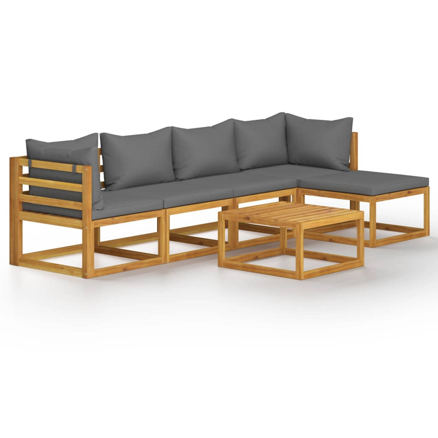 The Living Store Loungeset Acacia - 2-zits + hoek + tafel - donkergrijs kussen - 100x100x60 cm