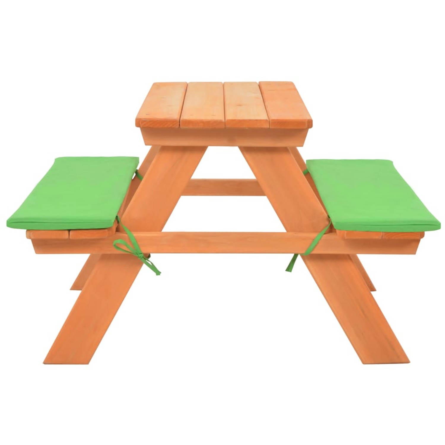 The Living Store Kinderpicknicktafel - Massief vurenhout - Waterbestendige kussens - Groen - 89 x 79 x 50 cm