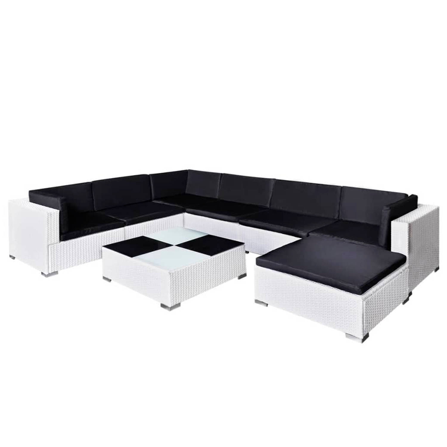 The Living Store-8-delige-Loungeset-met-kussens-poly-rattan-wit - Tuinset