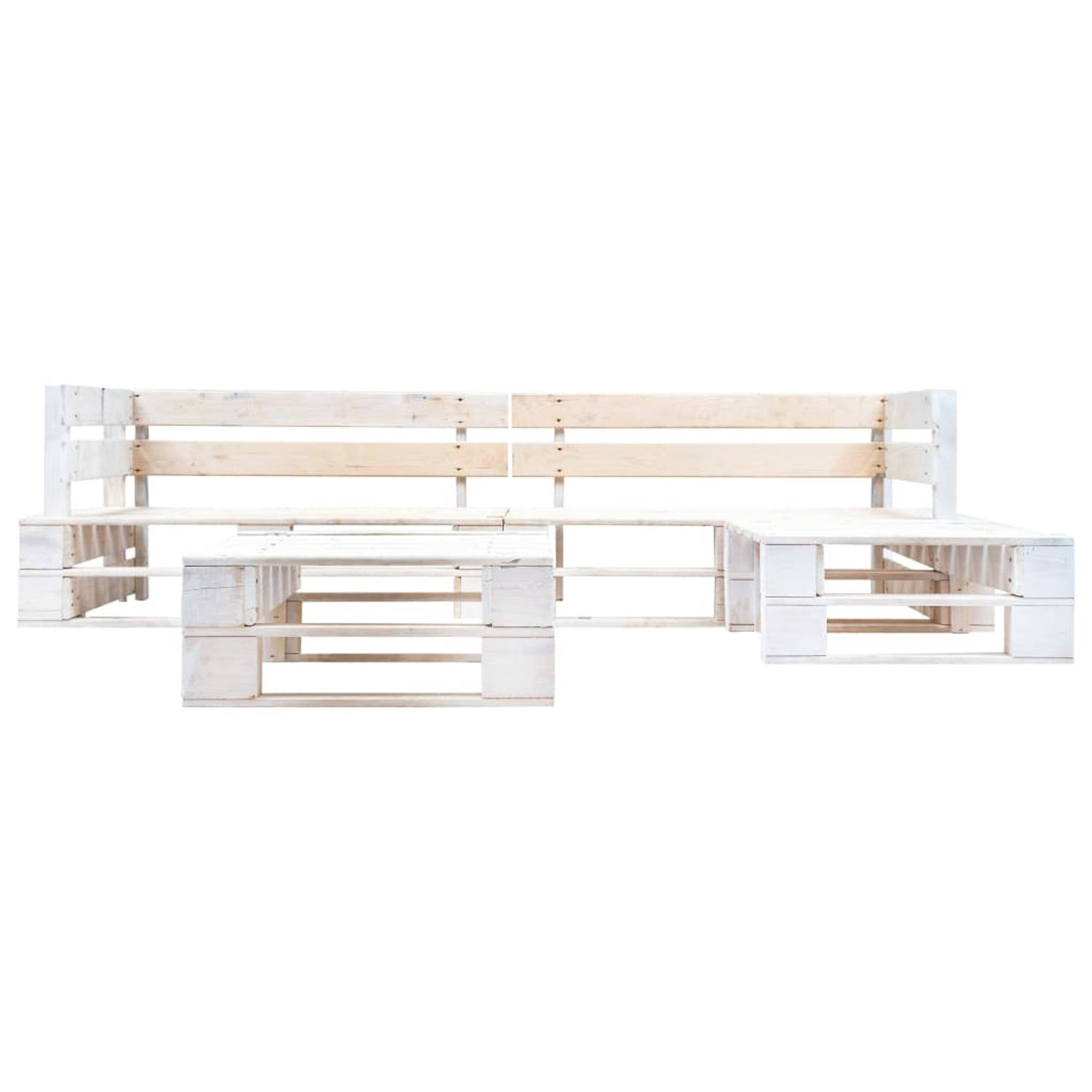 The Living Store Pallet Loungeset - Wit - 220 x 155 x 55 cm - Geïmpregneerd grenenhout