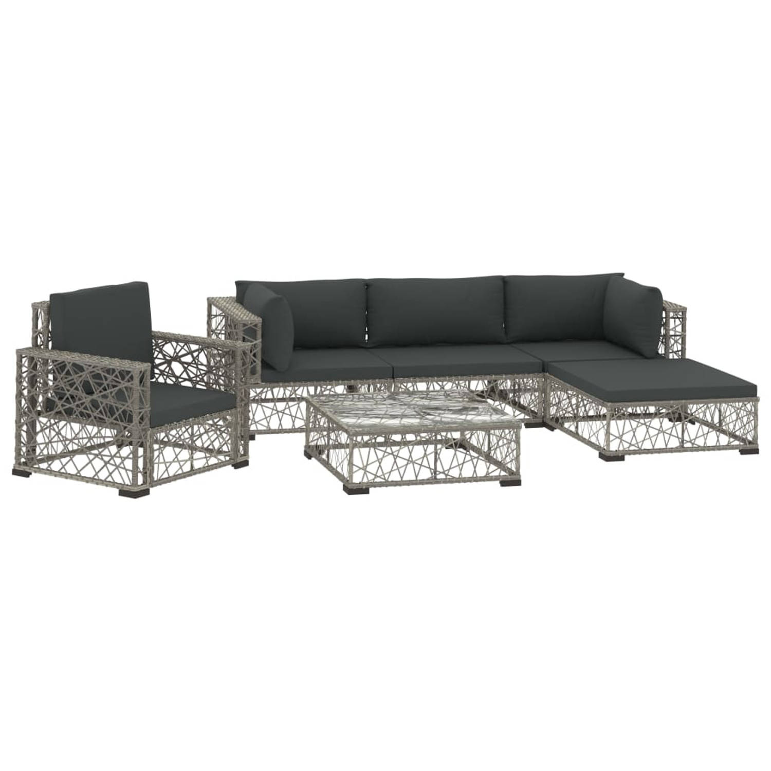 The Living Store loungeset Chesterfield - Rattan - Grijs - 7-delig - Inclusief kussens