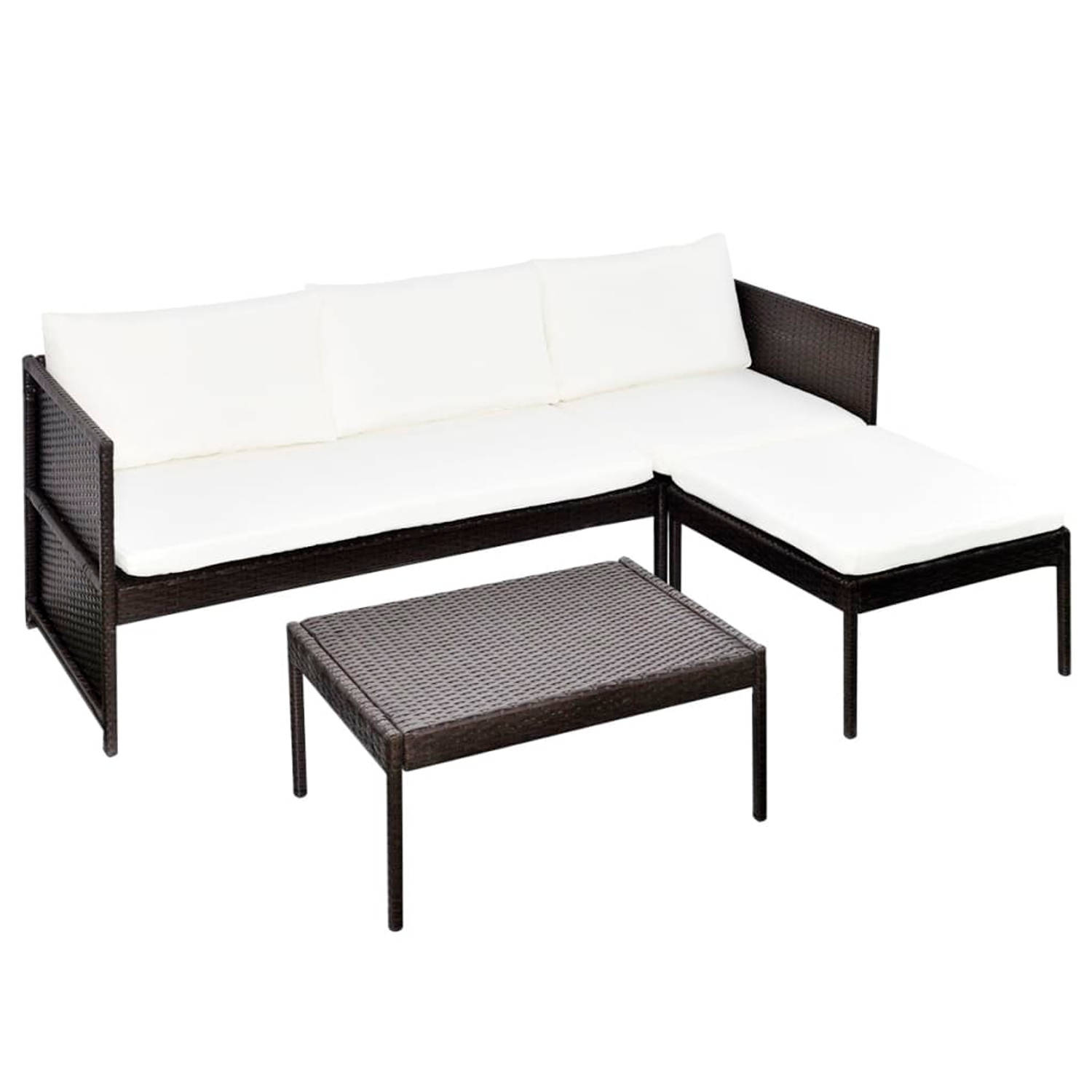 The Living Store-3-delige-Loungeset-met-kussens-poly-rattan-bruin - Tuinset