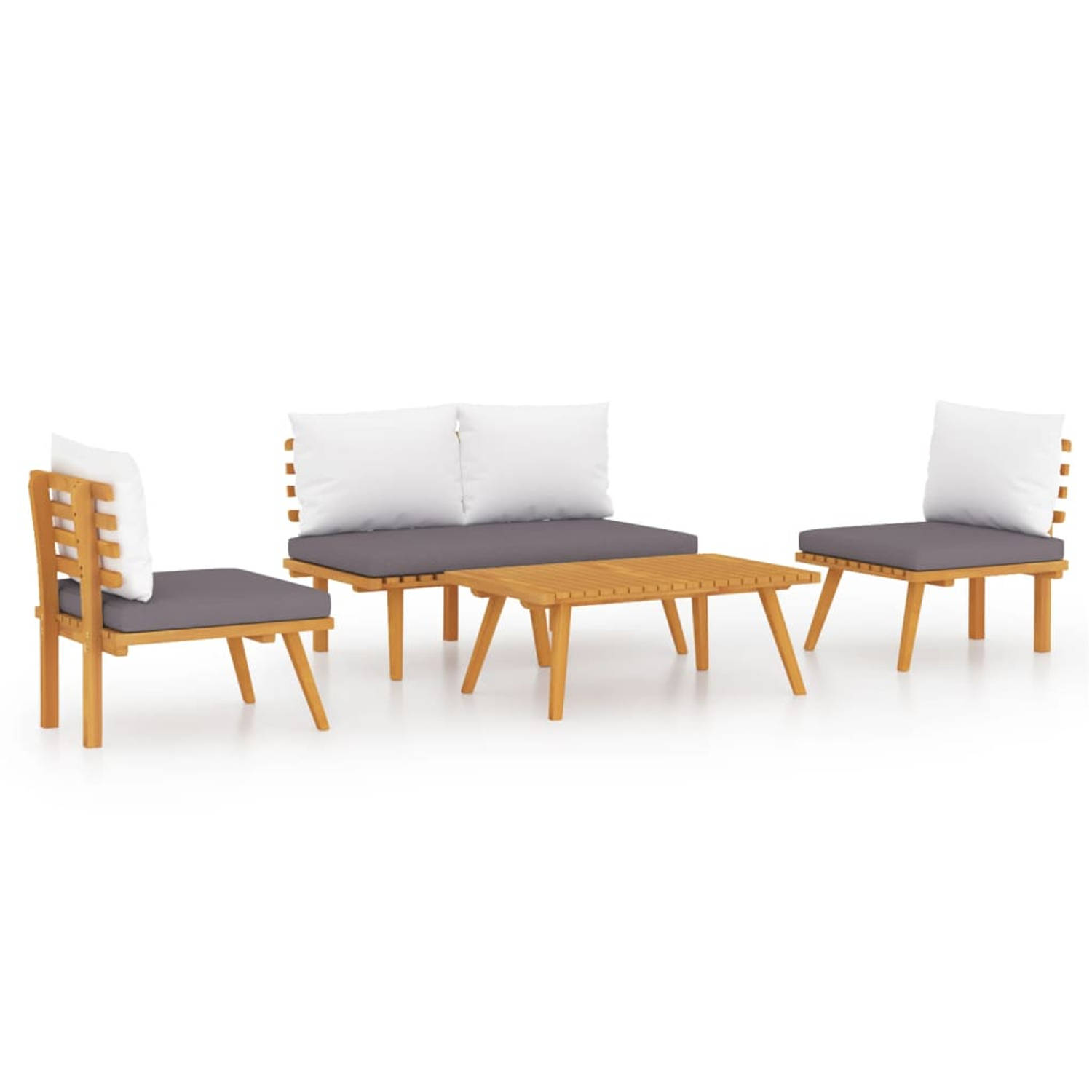 The Living Store Loungeset - Acaciahout - 115 x 65 x 65 cm - Donkergrijs - Wit