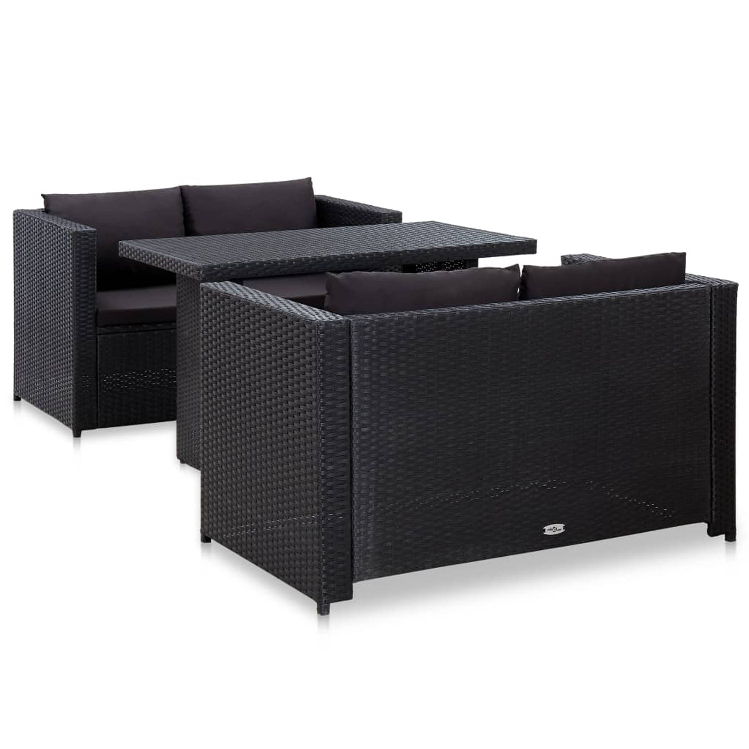 The Living Store Poly Rattan Loungeset - Tuinbankenset - Zwart - 120 x 67 x 67 cm - PE-rattan - Stalen frame - Incl - kussens