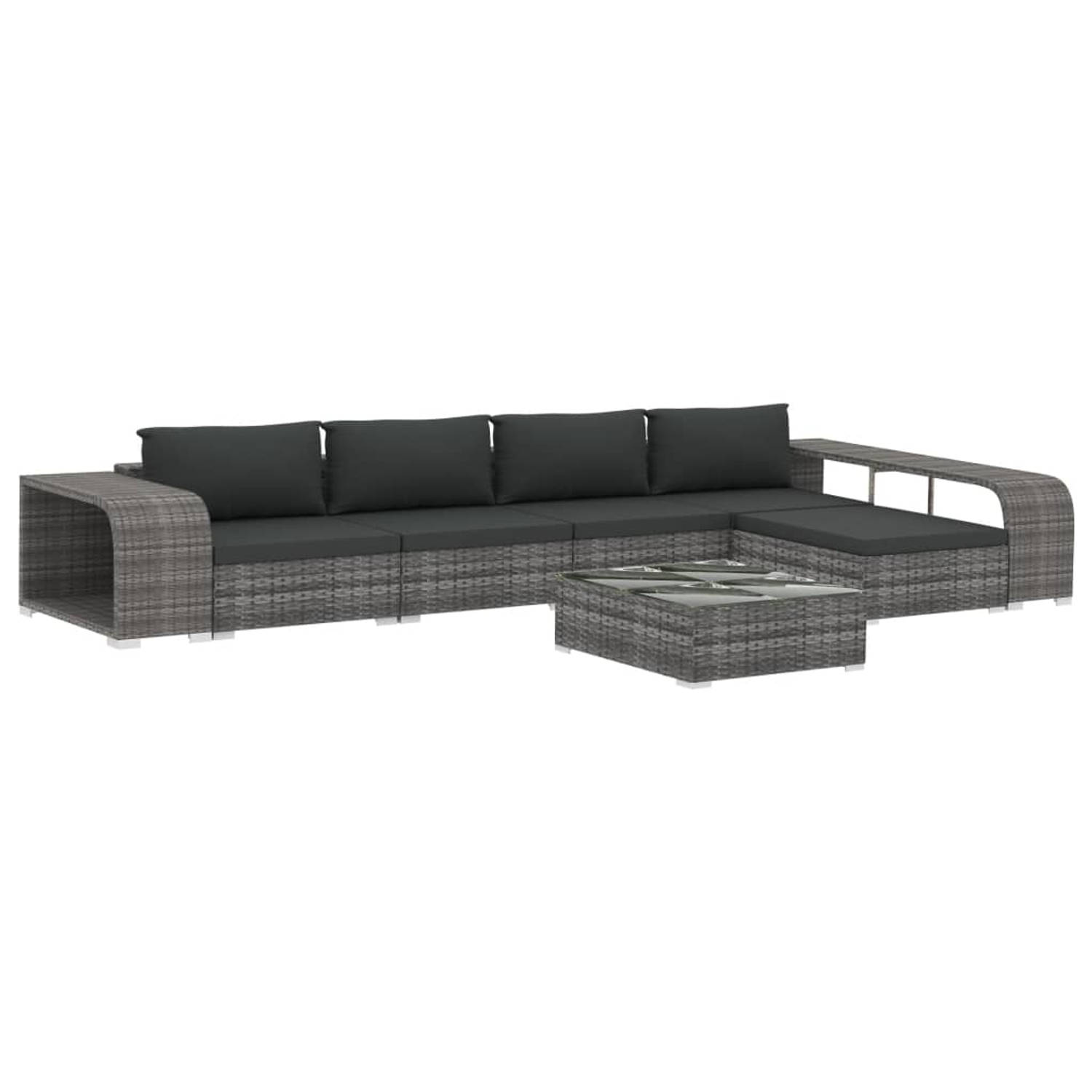 The Living Store Modulaire Loungeset - Grijs Rattan - 8-delig - Gepoedercoat Stalen Frame - Weerbestendig