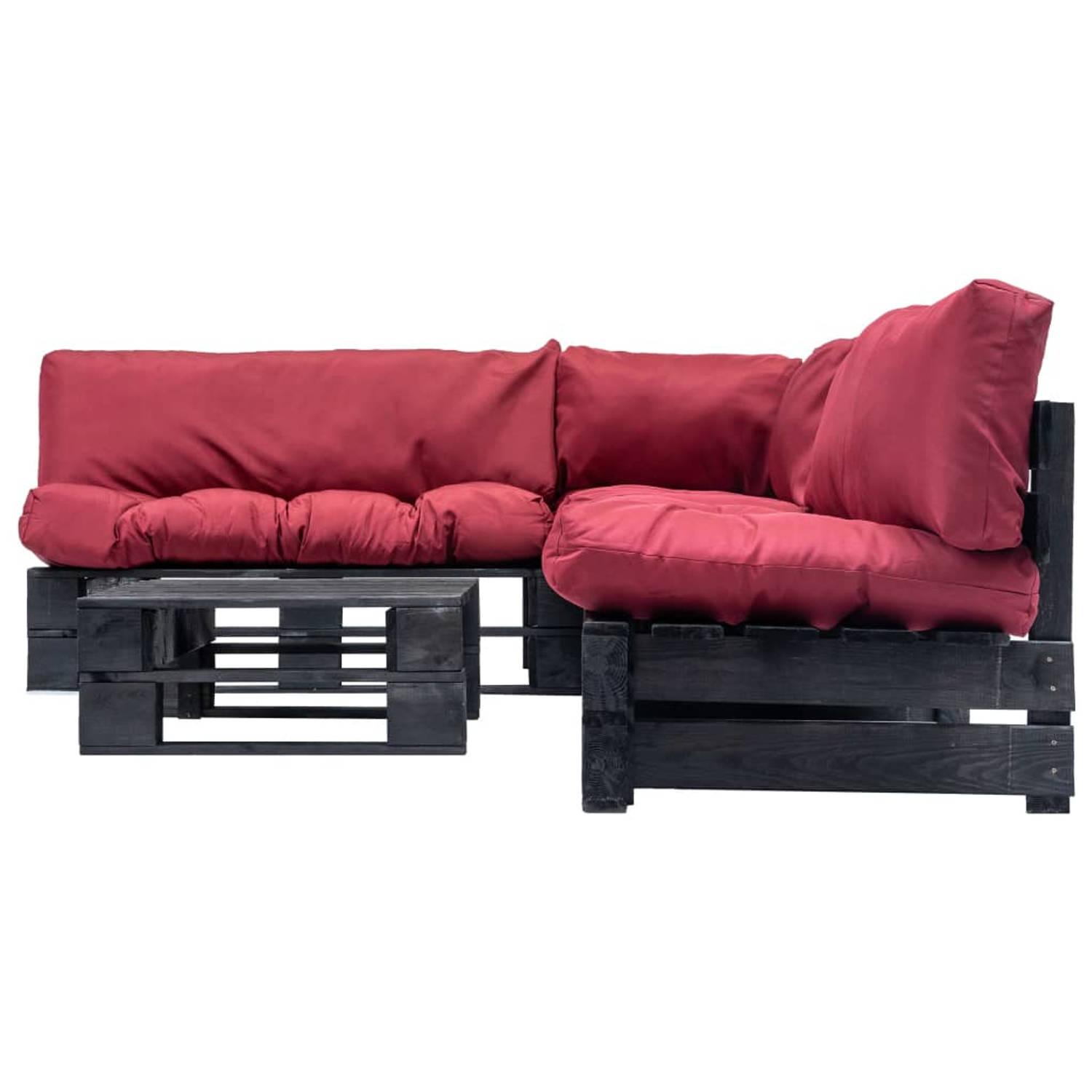 The Living Store Loungeset Pallet Grenenhout - 220x176x65 cm - Rood
