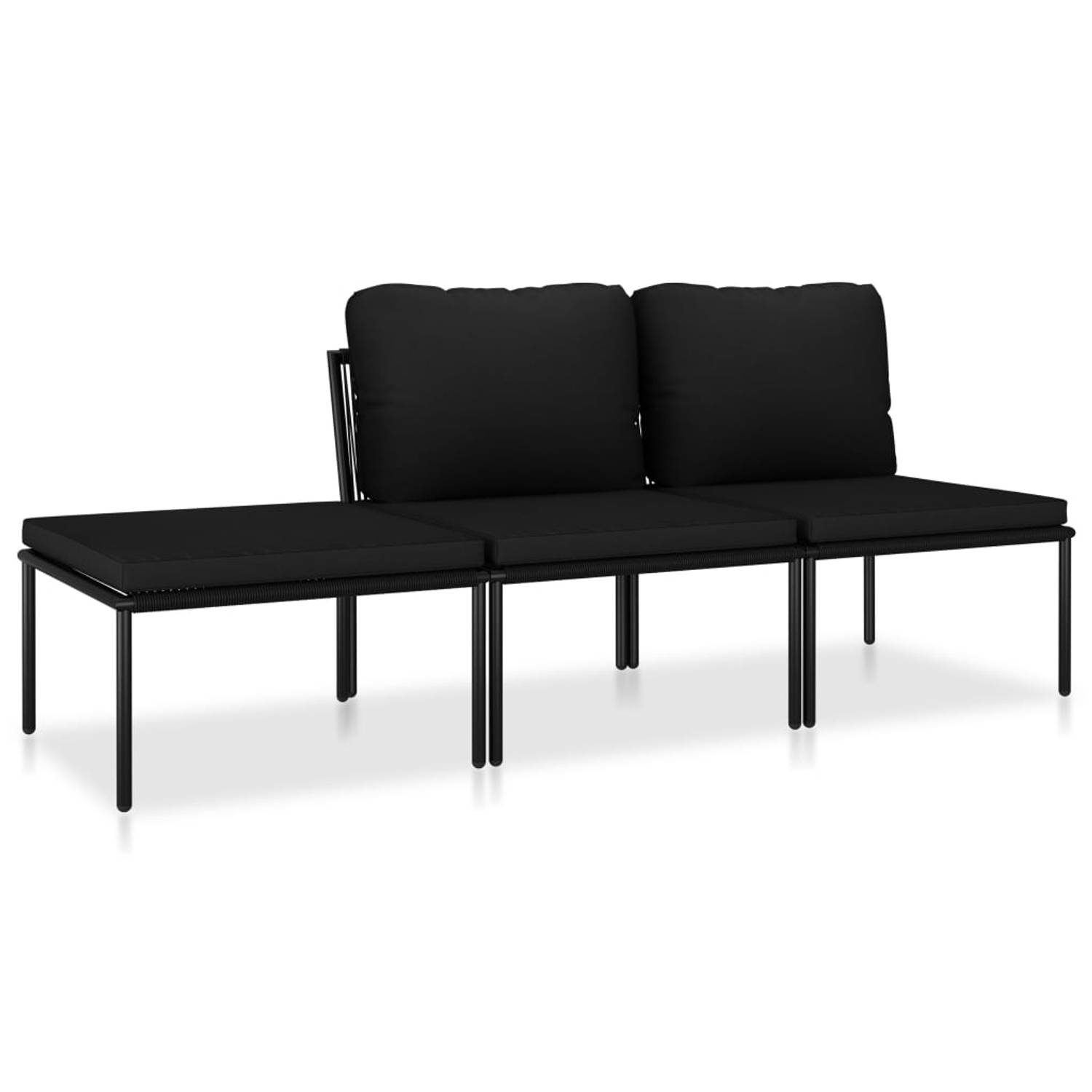 The Living Store 3-delige Loungeset met kussens PVC zwart - Tuinset