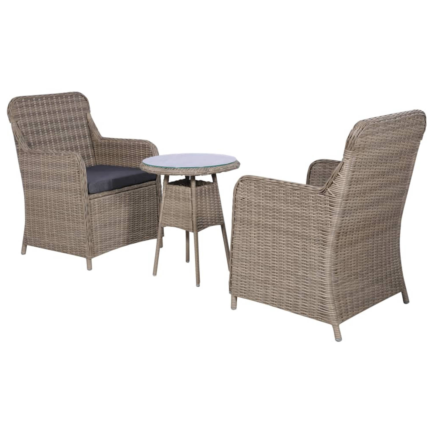 The Living Store Tuinset Rattan - 64 x 65 x 90 cm - Bruin/Donkergrijs