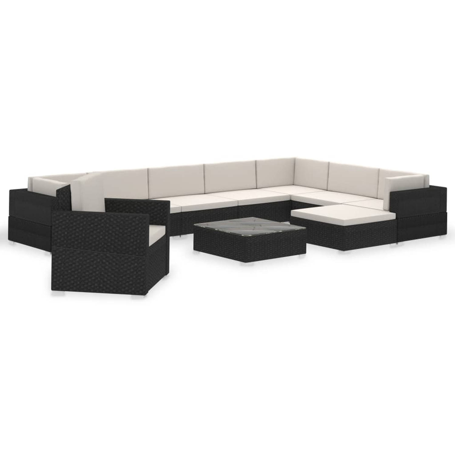 The Living Store-12-delige-Loungeset-met-kussens-poly-rattan-zwart - Tuinset