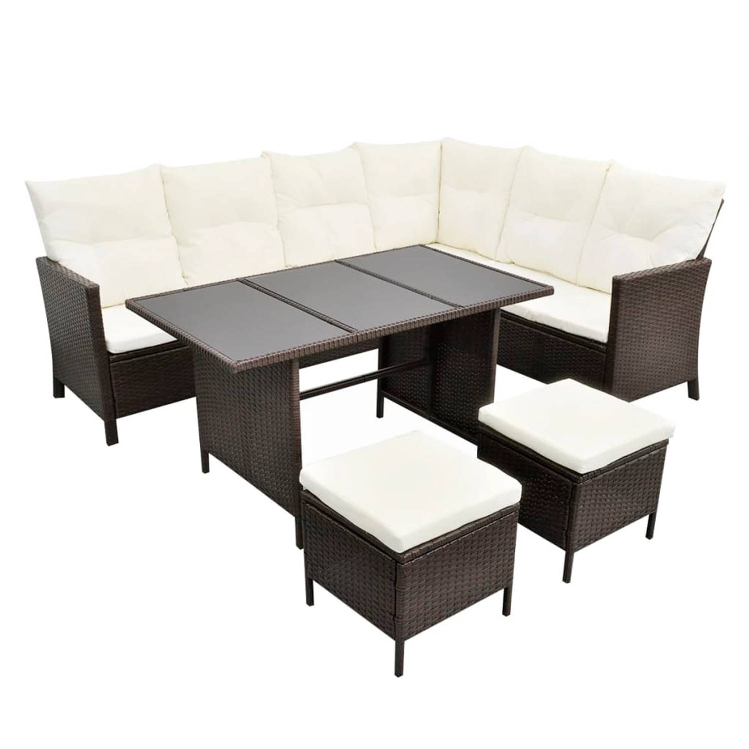 The Living Store Loungeset bruin L-vormig - 220 x 172 cm - inclusief tafel en kussens