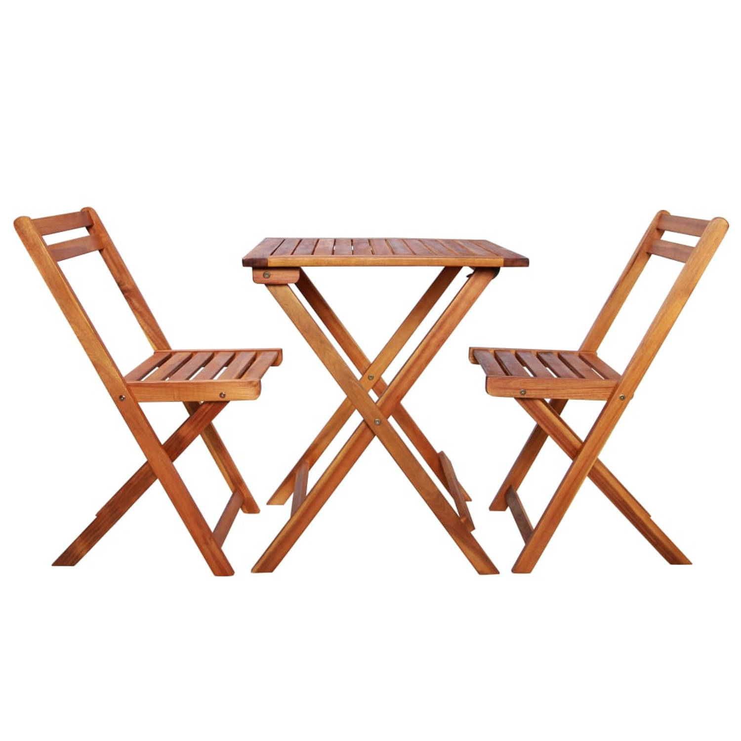 The Living Store Tuinmeubelset - Acaciahout - Inklapbaar - 60x60x73 cm - Set van 1 Tafel en 2 Stoelen