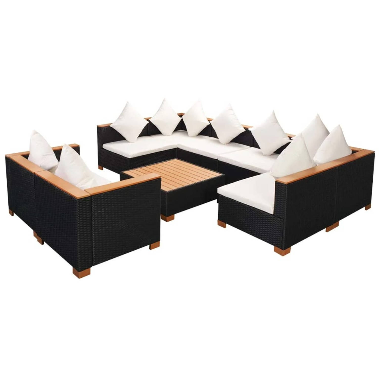 The Living Store Lounge set - PE rattan bruin - modulair - 4 hoekbanken - 4 middenbanken - 1 theetafel - kussens inbegrepen - The Living Store