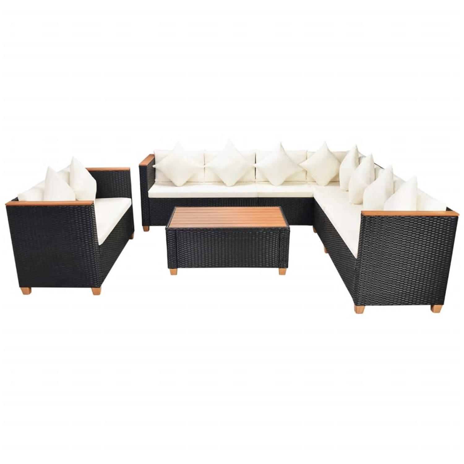 The Living Store Rattan Loungeset - Complete Tuinmeubelset - Zwart - Modulair - Comfortabele kussens - 114x60x70 cm