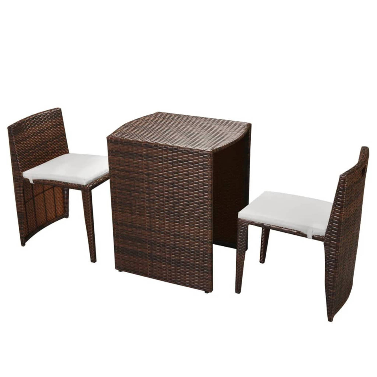 The Living Store Tuinmeubelset - Bruin PE Rattan - Stalen Frame - 60x48x70 cm - Inclusief 2 stoelen en 2 kussens