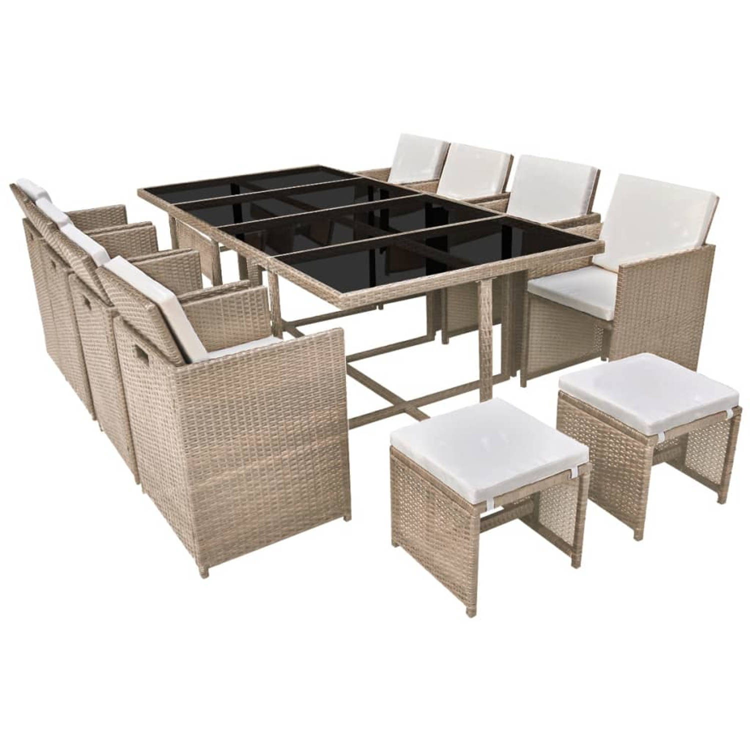 The Living Store-13-delige-Tuinset-met-kussens-poly-rattan-beige - Tuinset