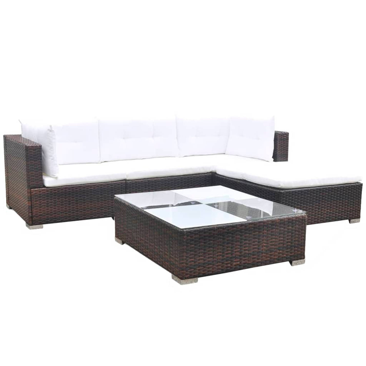 The Living Store 5-delige Loungeset met kussens poly rattan bruin - Tuinset