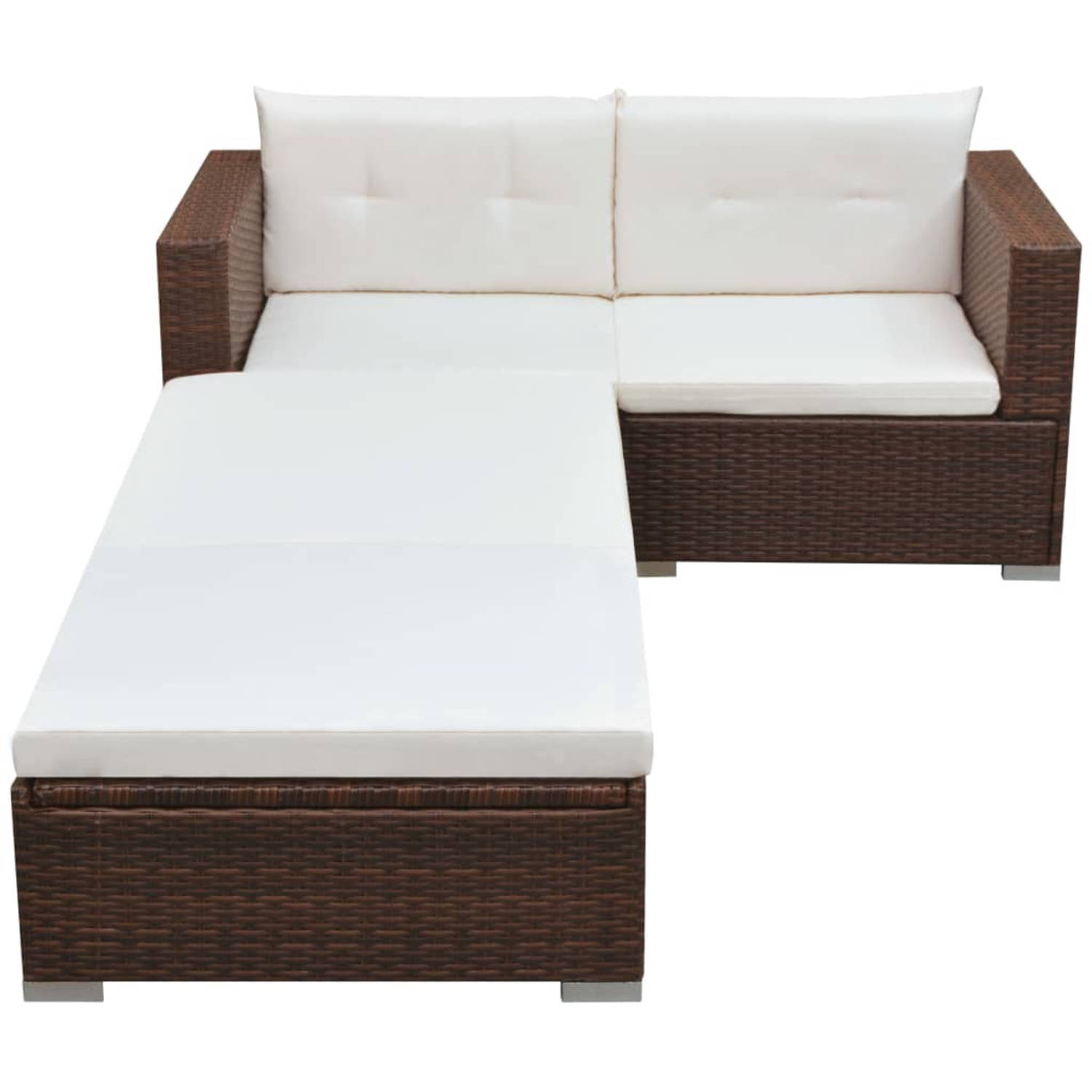 The Living Store Rattan Tuinmeubelset - Bruin - 2 hoekbanken - 1 ligbed - 69.5 x 69.5 x 52.5 cm - Inclusief 3 zitkussens en 2 rugkussens