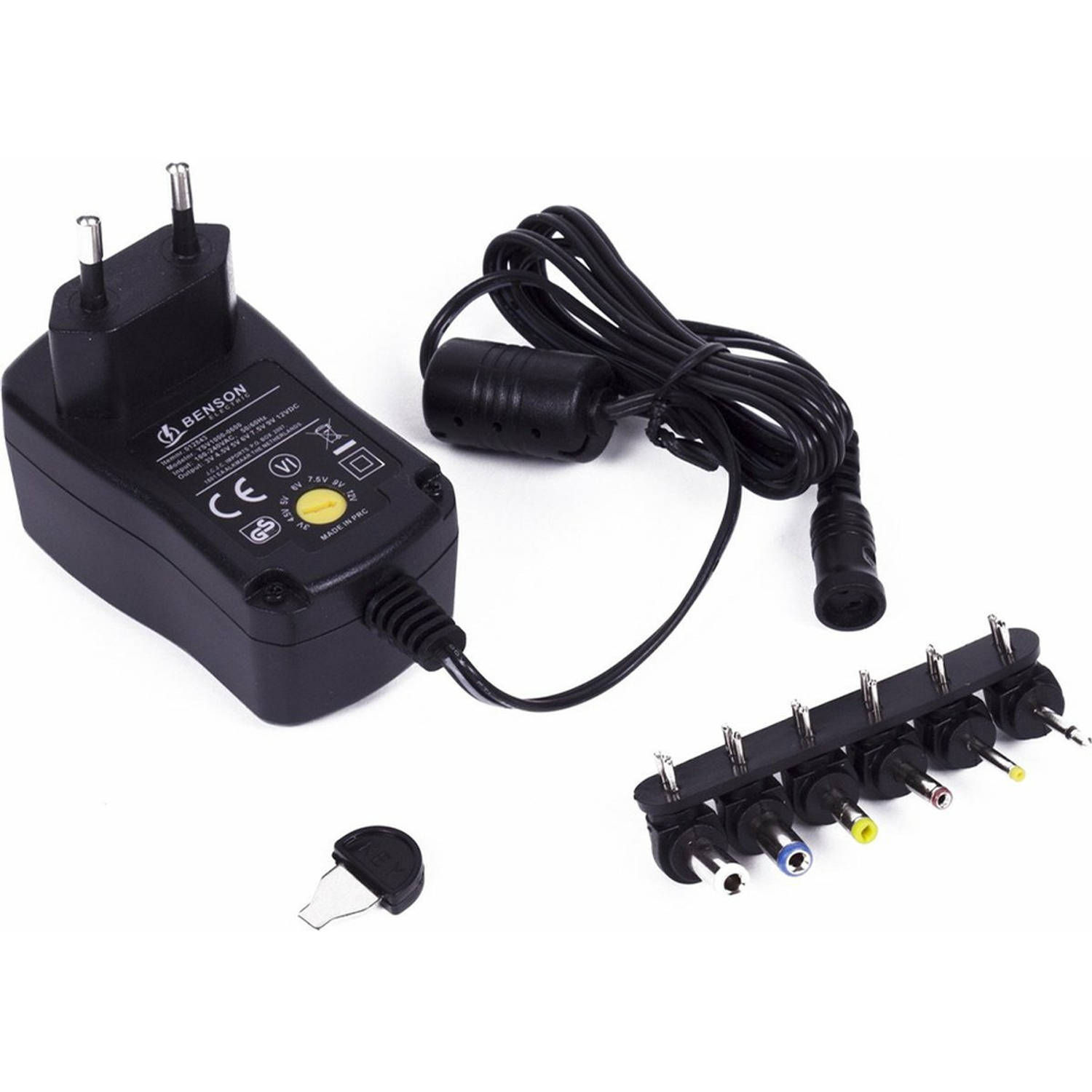 Benson Stroom adapter universele 1000mA 230V 3-12 Volt AC-DC Zwart Autoladers