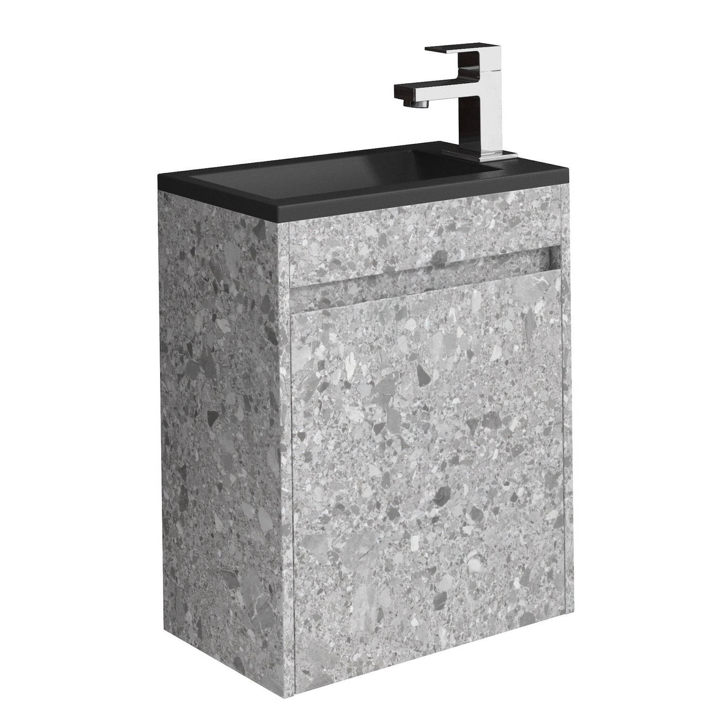 Badplaats Toiletmeubel Sinta 40cm steen grijs zwarte wastafel
